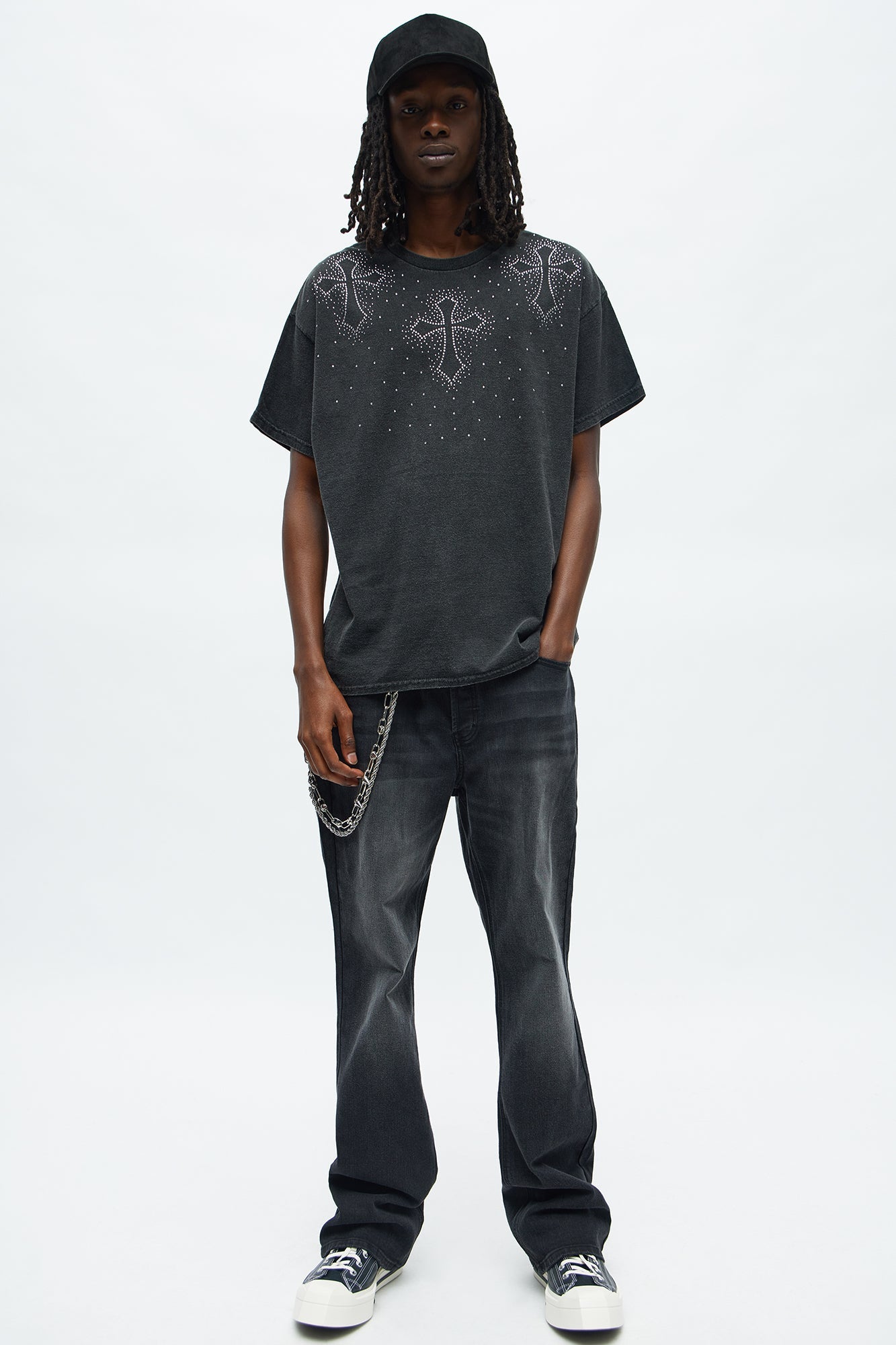 Cross Rhinestones Oversized Short Sleeve Tee - Black Fashion Nova