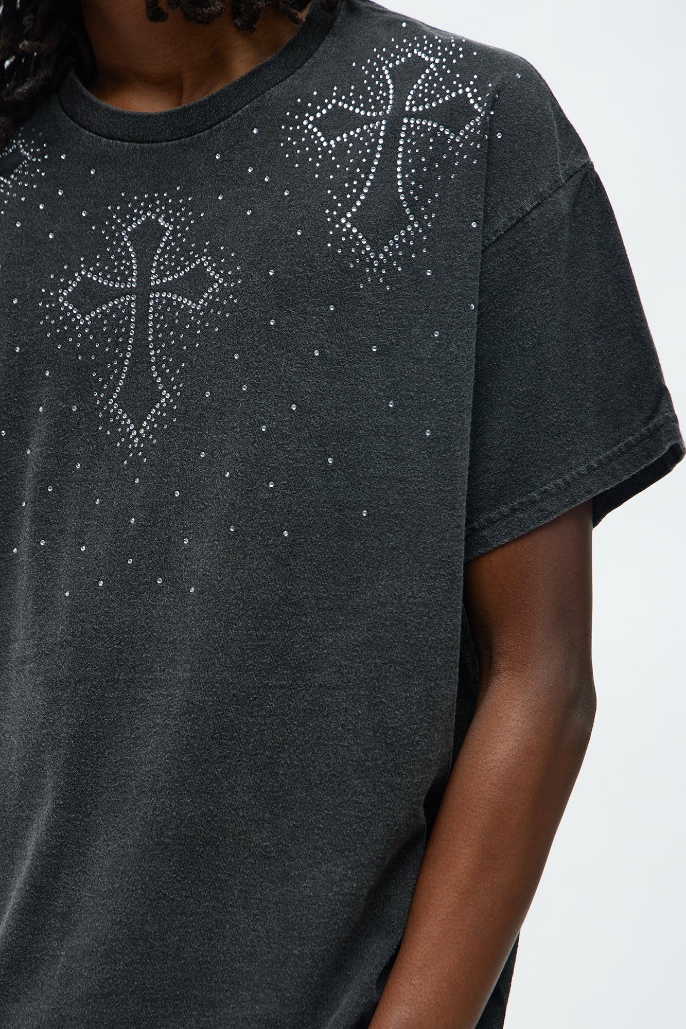 Cross Rhinestones Oversized Short Sleeve Tee - Black Fashion Nova