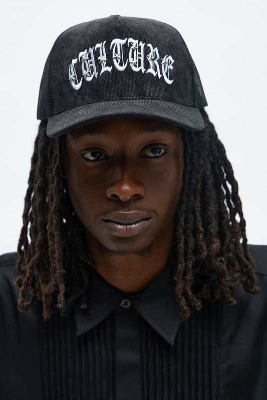 Culture Star Studded Corduroy Structured Snapback Hat - Black Fashion Nova