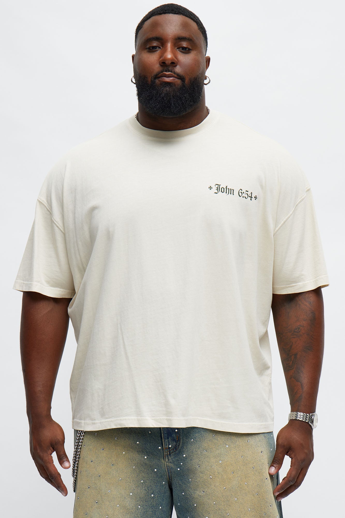 John 6 Verse 54 Oversized Short Sleeve Tee - Cream Fashion Nova