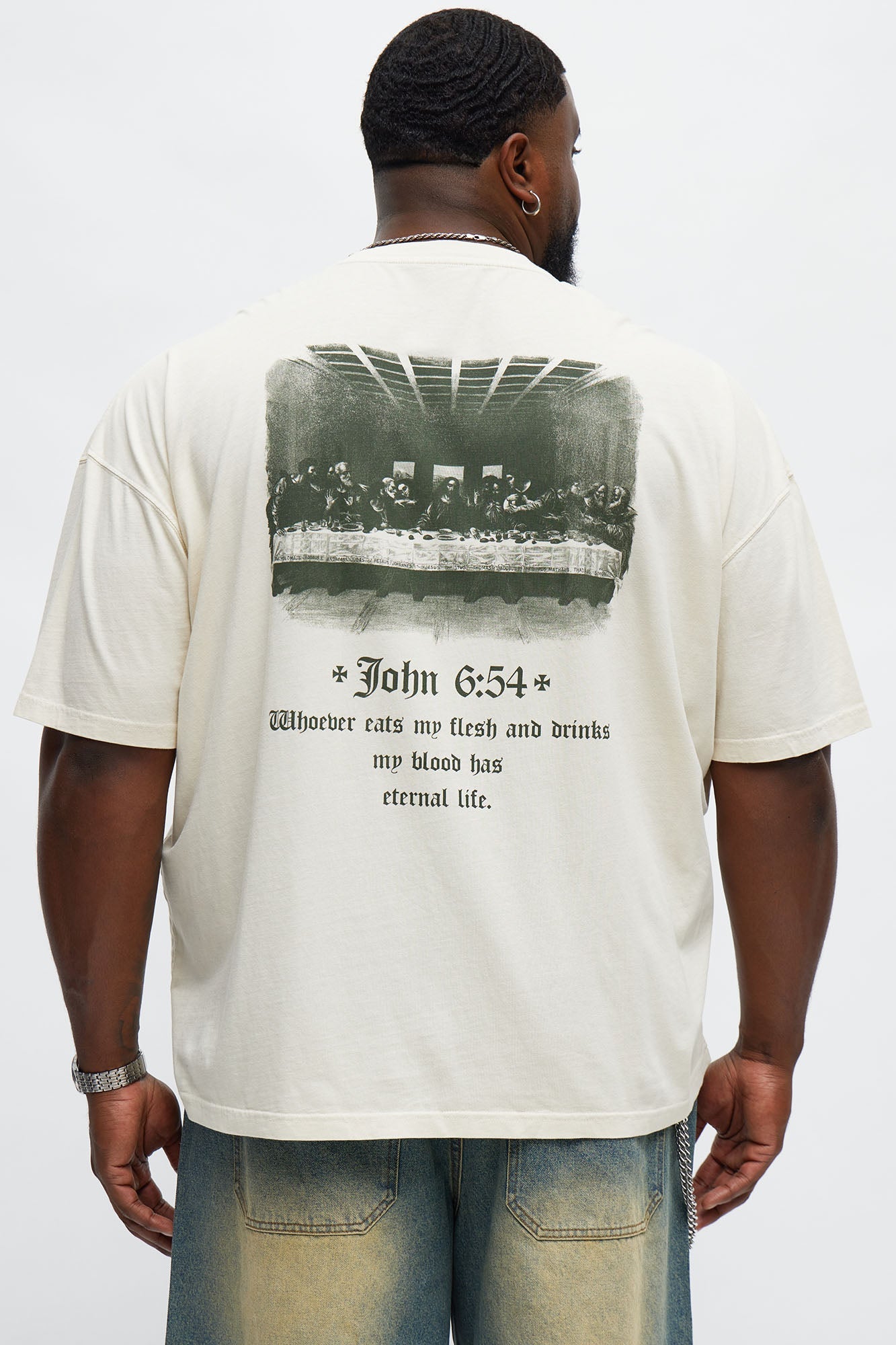 John 6 Verse 54 Oversized Short Sleeve Tee - Cream Fashion Nova