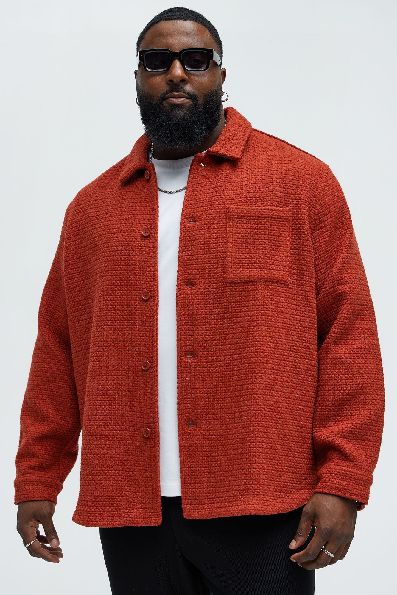Linden Textured Button Up Shirt - Rust Fashion Nova