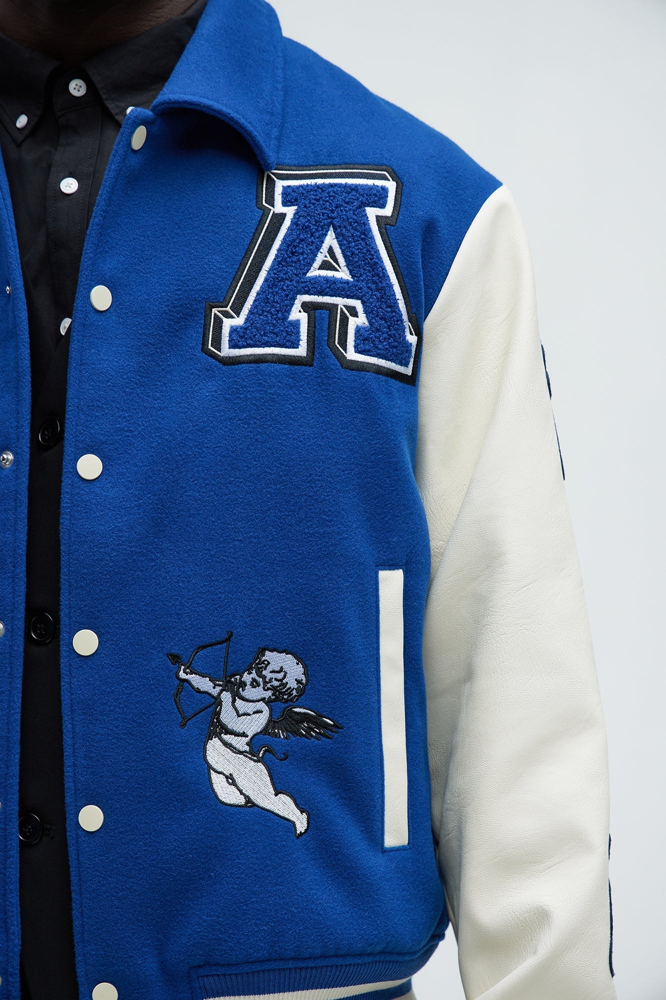 LA Patchwork Varsity Jacket - Royal/combo Fashion Nova