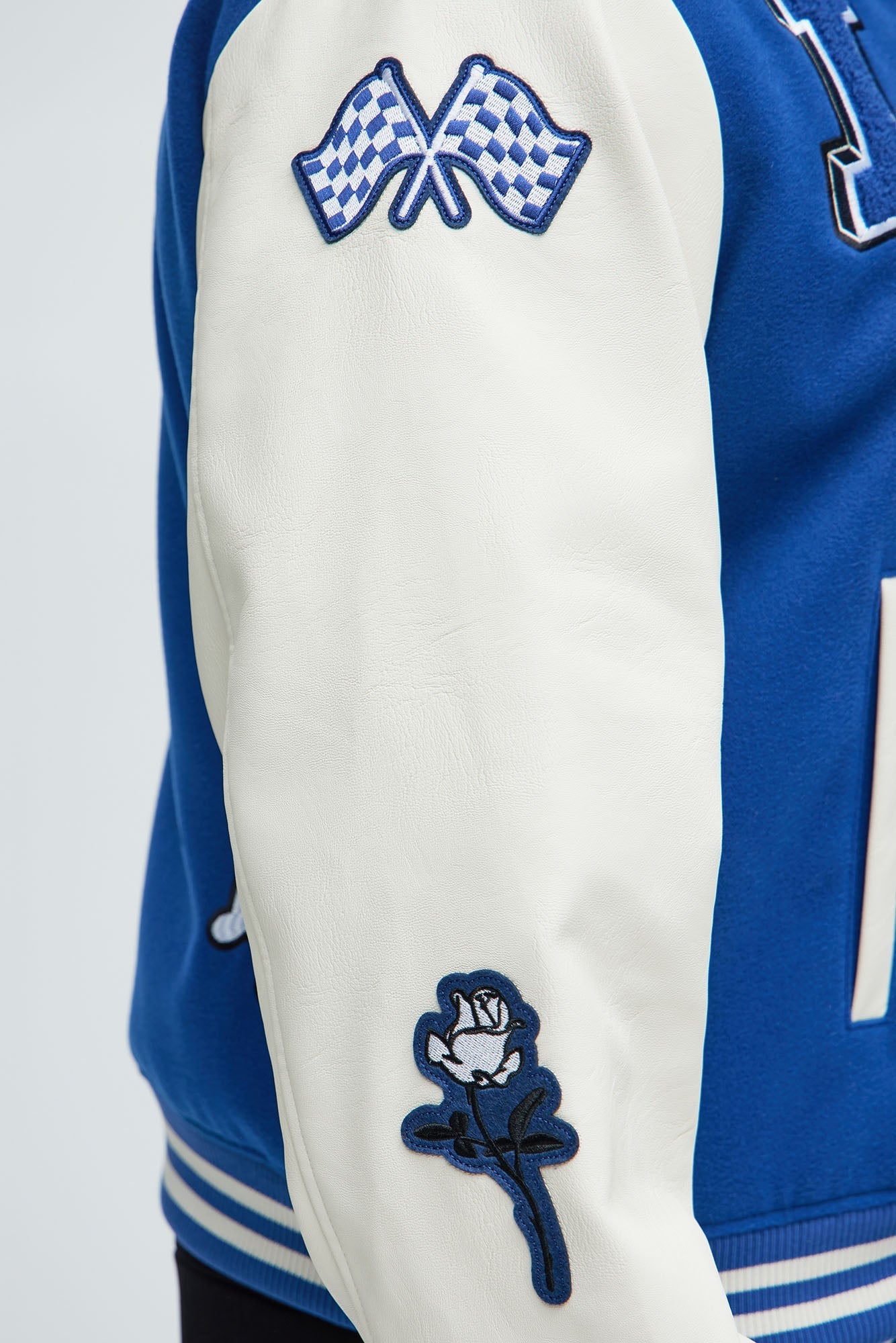 LA Patchwork Varsity Jacket - Royal/combo Fashion Nova