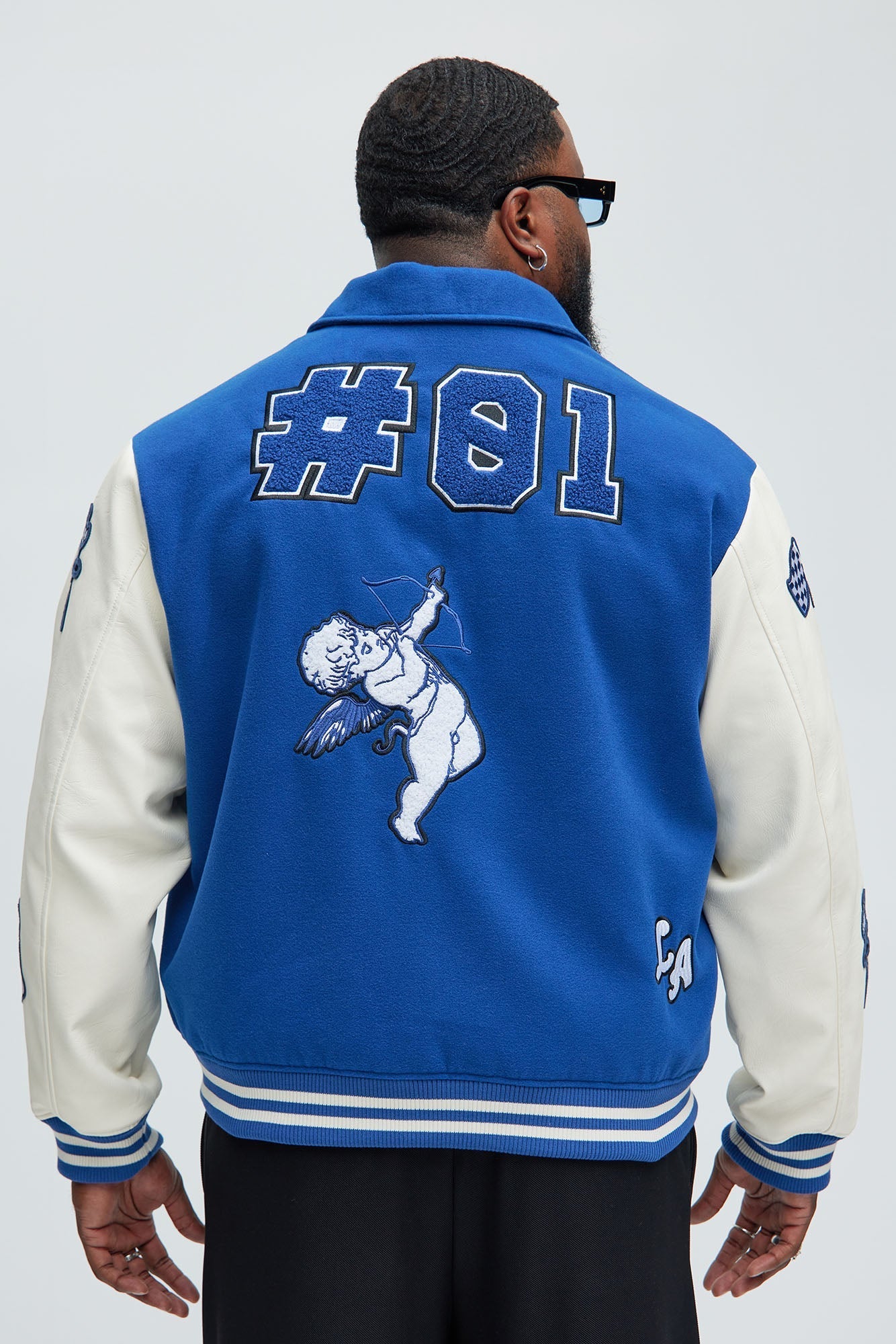 LA Patchwork Varsity Jacket - Royal/combo Fashion Nova