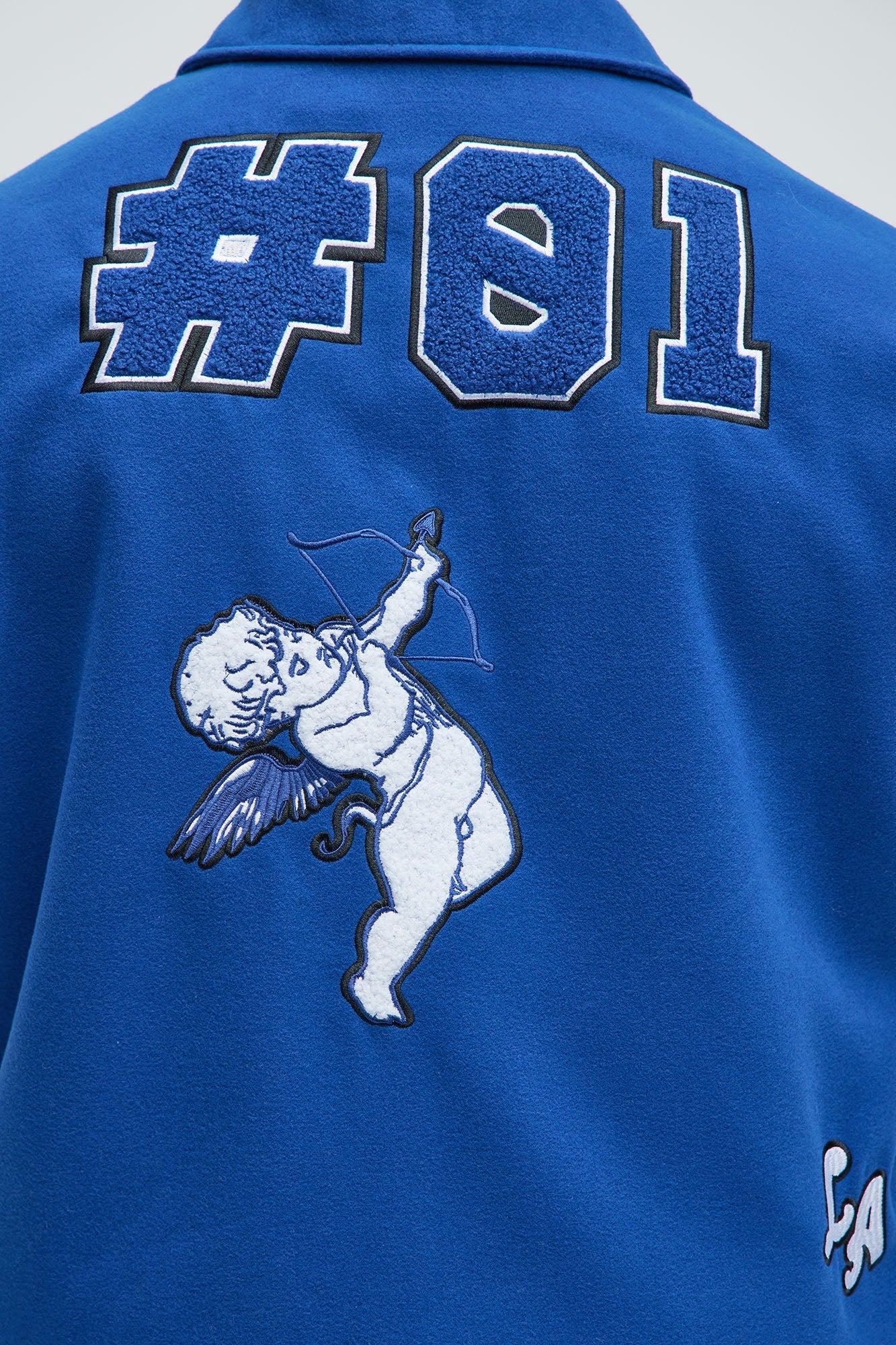 LA Patchwork Varsity Jacket - Royal/combo Fashion Nova