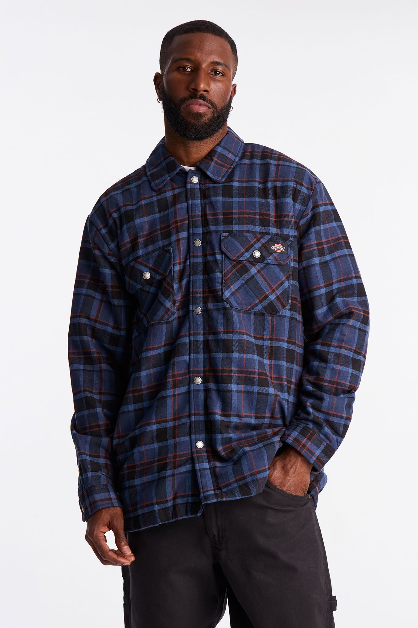 Dickies Sherpa Lined Flannel Shirt Jacket - Blue Fashion Nova