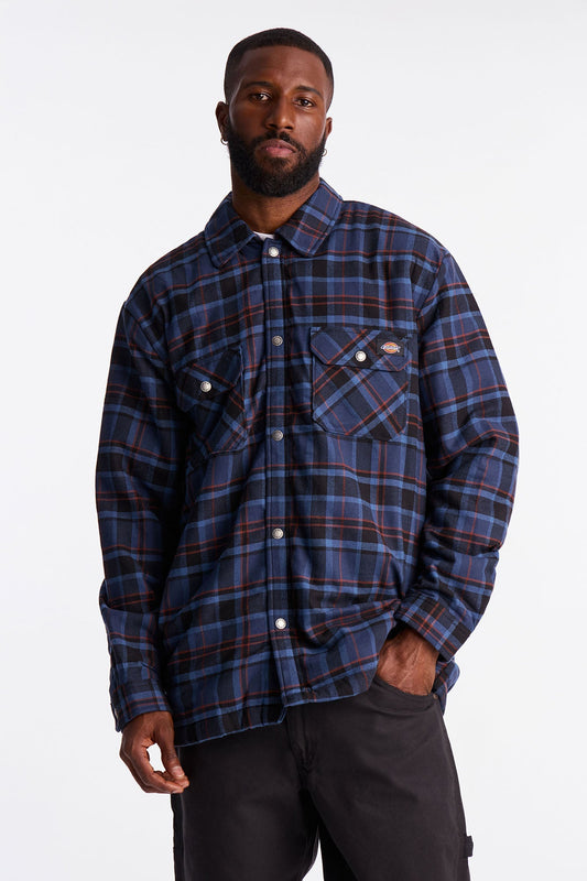 Dickies Sherpa Lined Flannel Shirt Jacket - Blue Fashion Nova