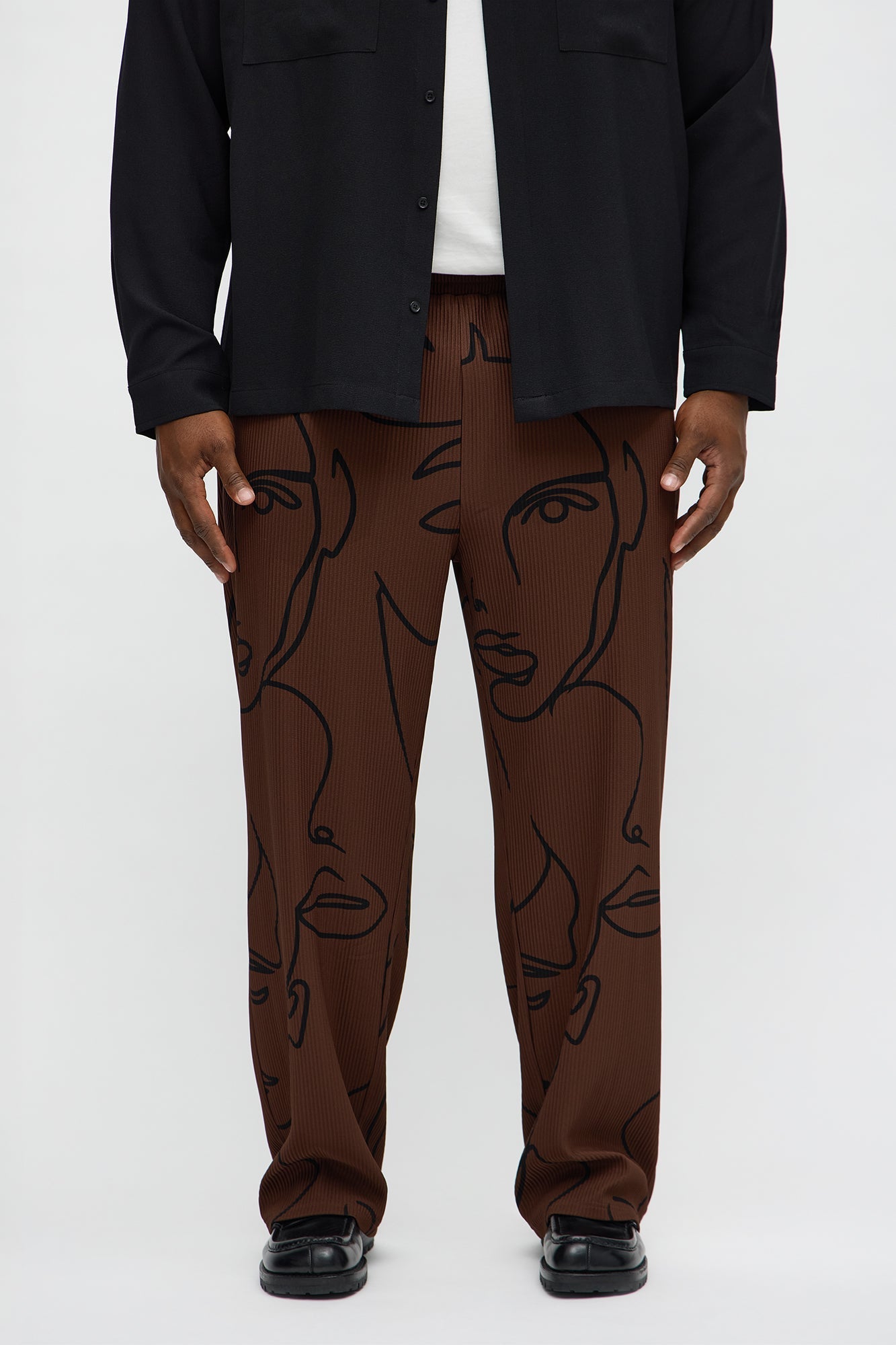 Straight Show Up Printed Face Pant - Brown Fashion Nova