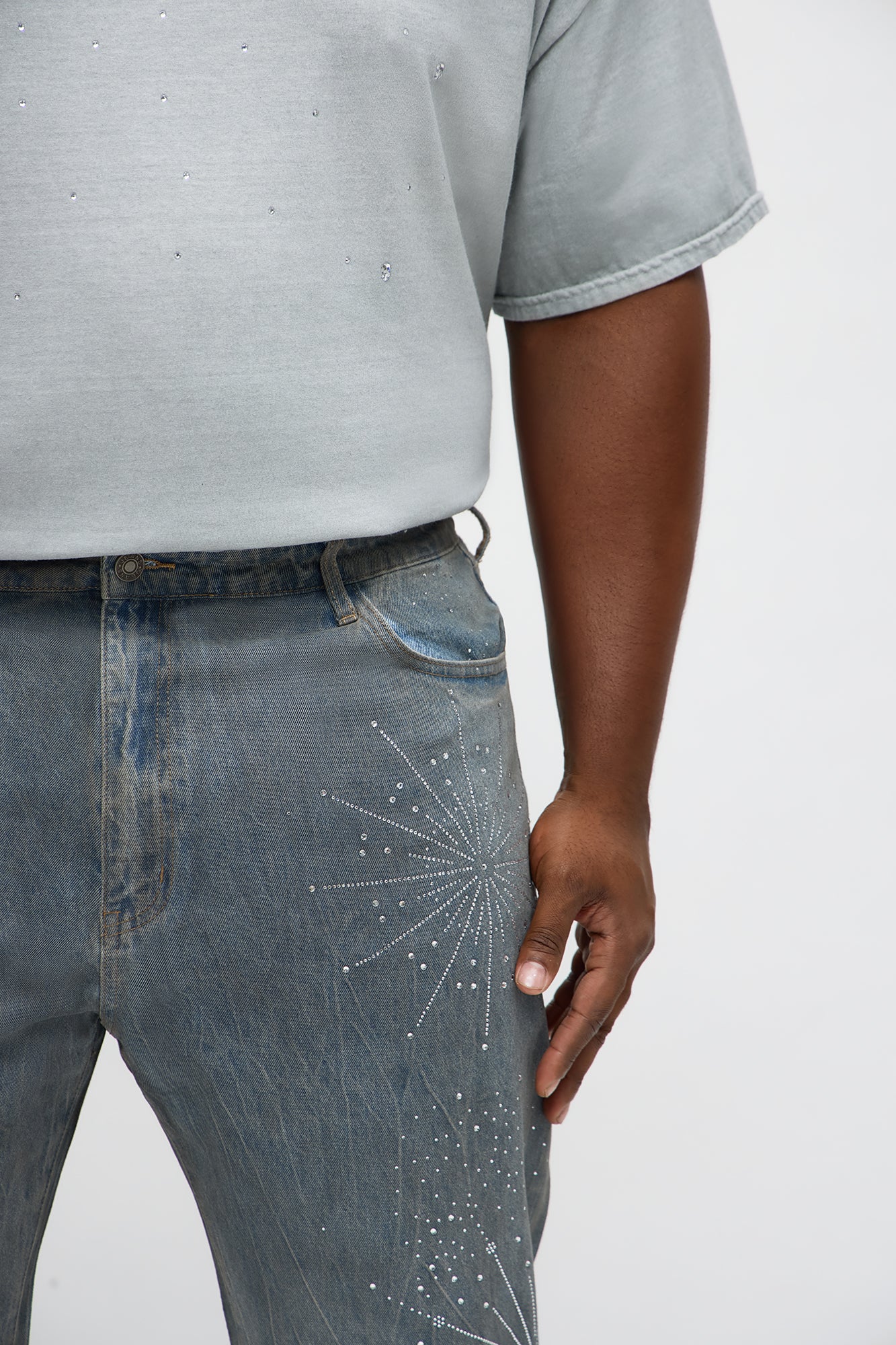 Slim Shining Star Rhinestoned Jean - Vintage Blue Wash Fashion Nova