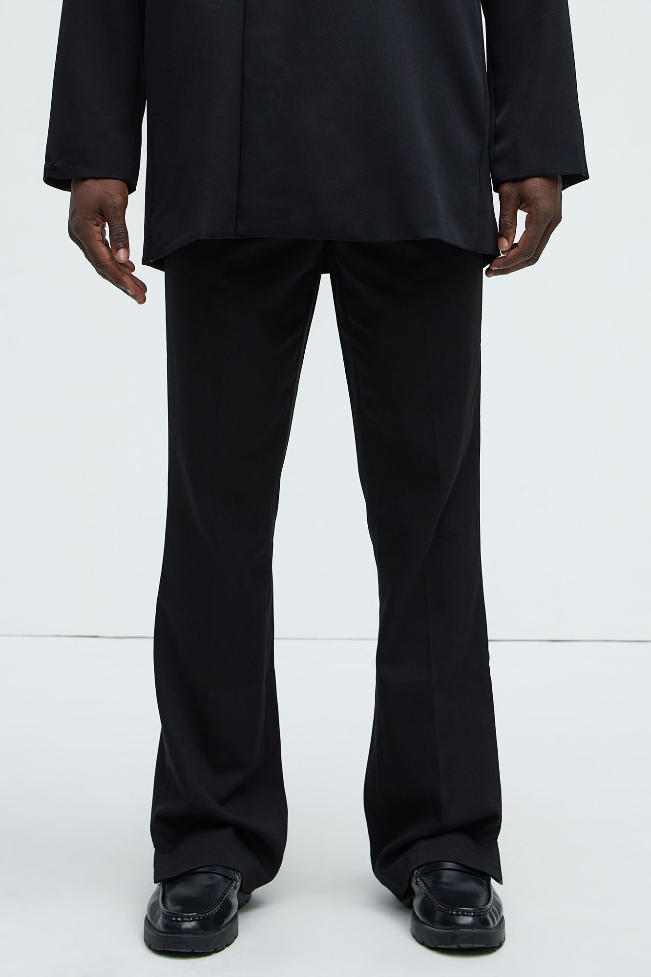 Don't Believe You Gabardine Slim Flare Slit Trouser - Black Fashion Nova