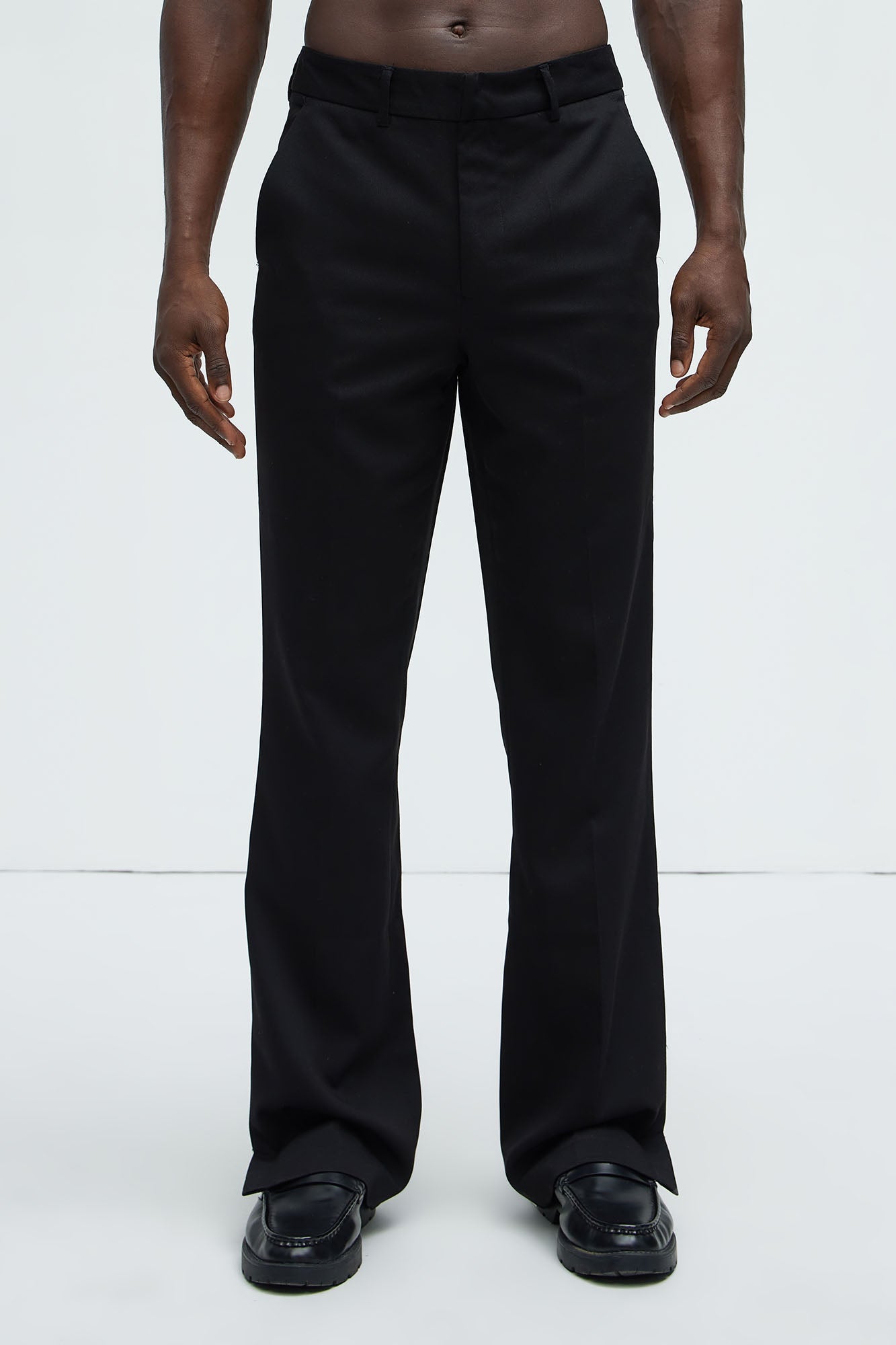 Don't Believe You Gabardine Slim Flare Slit Trouser - Black Fashion Nova