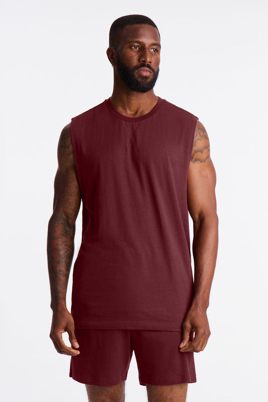 Essential Modal Lounge Sleeveless Muscle Tee - Burgundy Fashion Nova