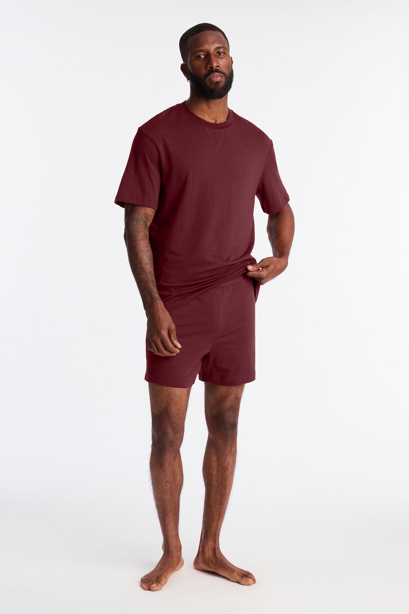 Essential Modal Lounge Short Sleeve Tee - Burgundy Fashion Nova