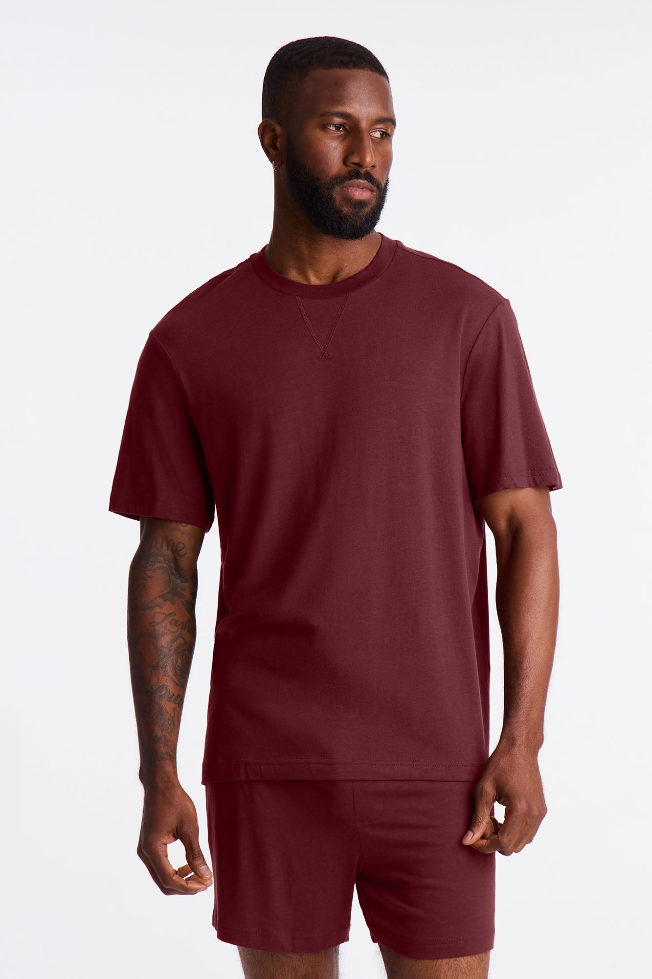 Essential Modal Lounge Short Sleeve Tee - Burgundy Fashion Nova