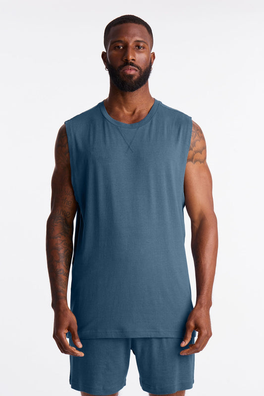 Essential Modal Lounge Sleeveless Muscle Tee - Slate Blue Fashion Nova