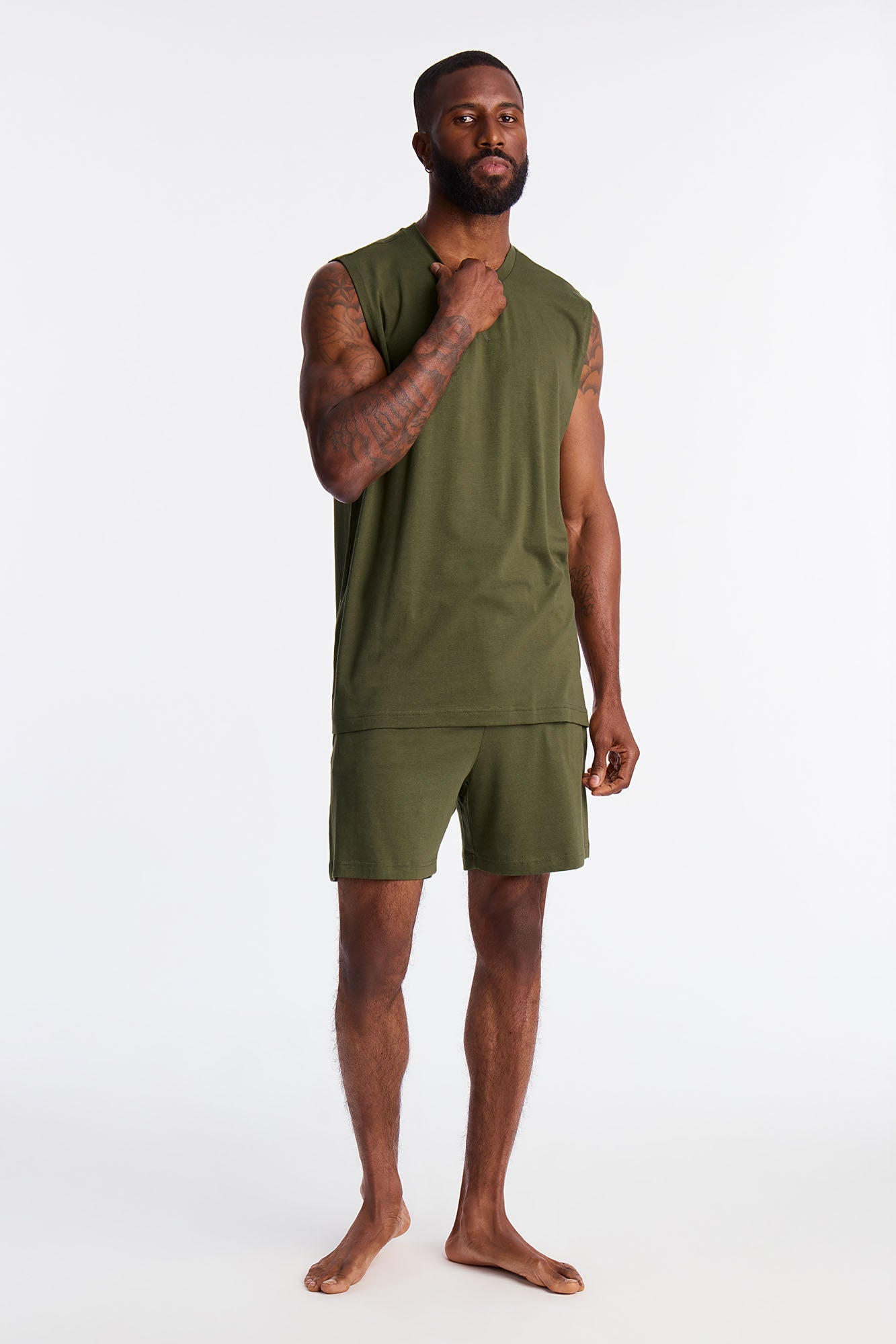 Essential Modal Lounge Sleeveless Muscle Tee - Olive Fashion Nova