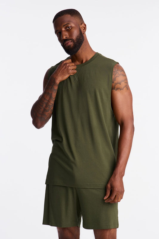 Essential Modal Lounge Sleeveless Muscle Tee - Olive Fashion Nova