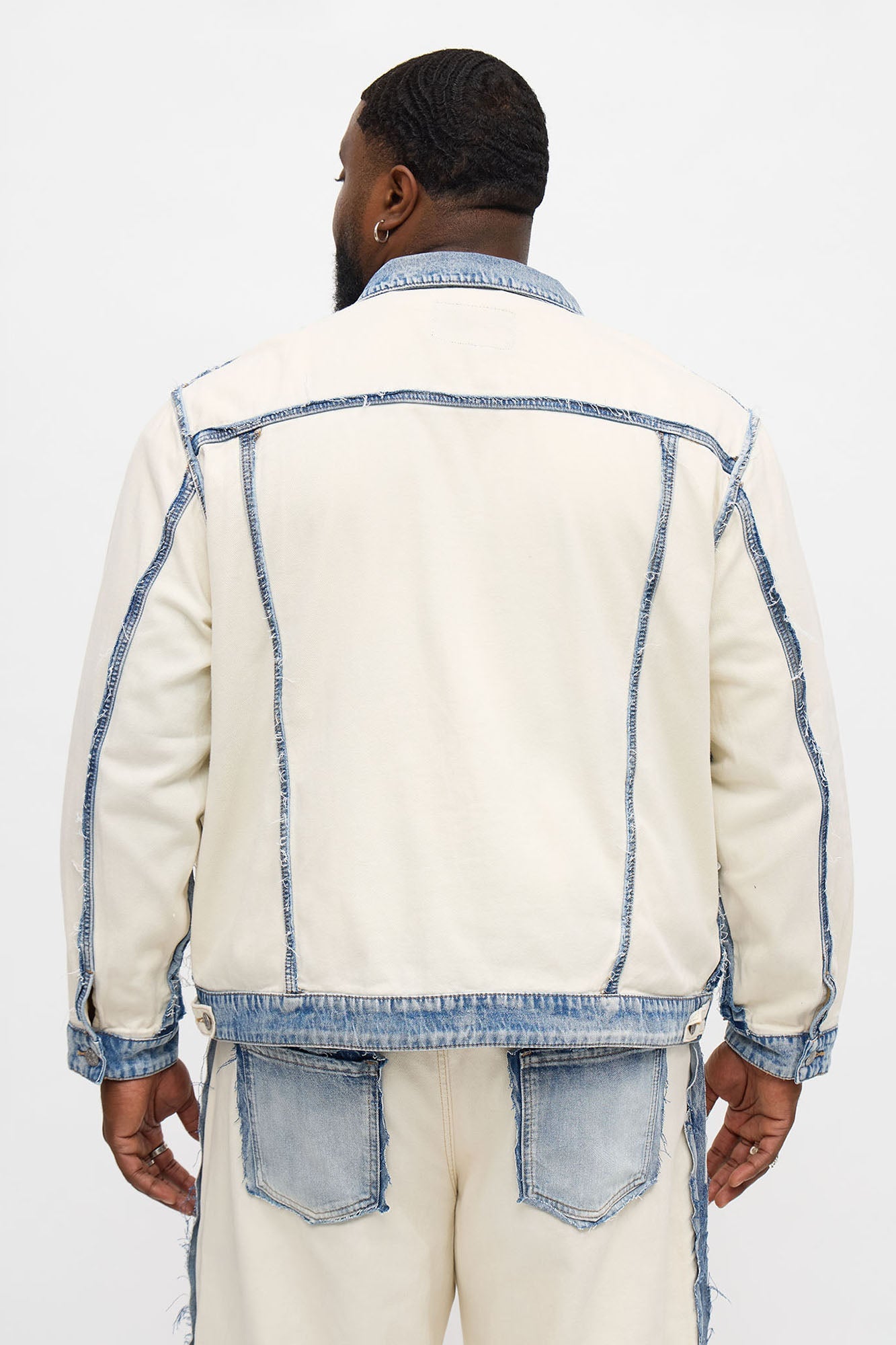 Benji Fray Denim Trucker Jacket - Off White/combo Fashion Nova