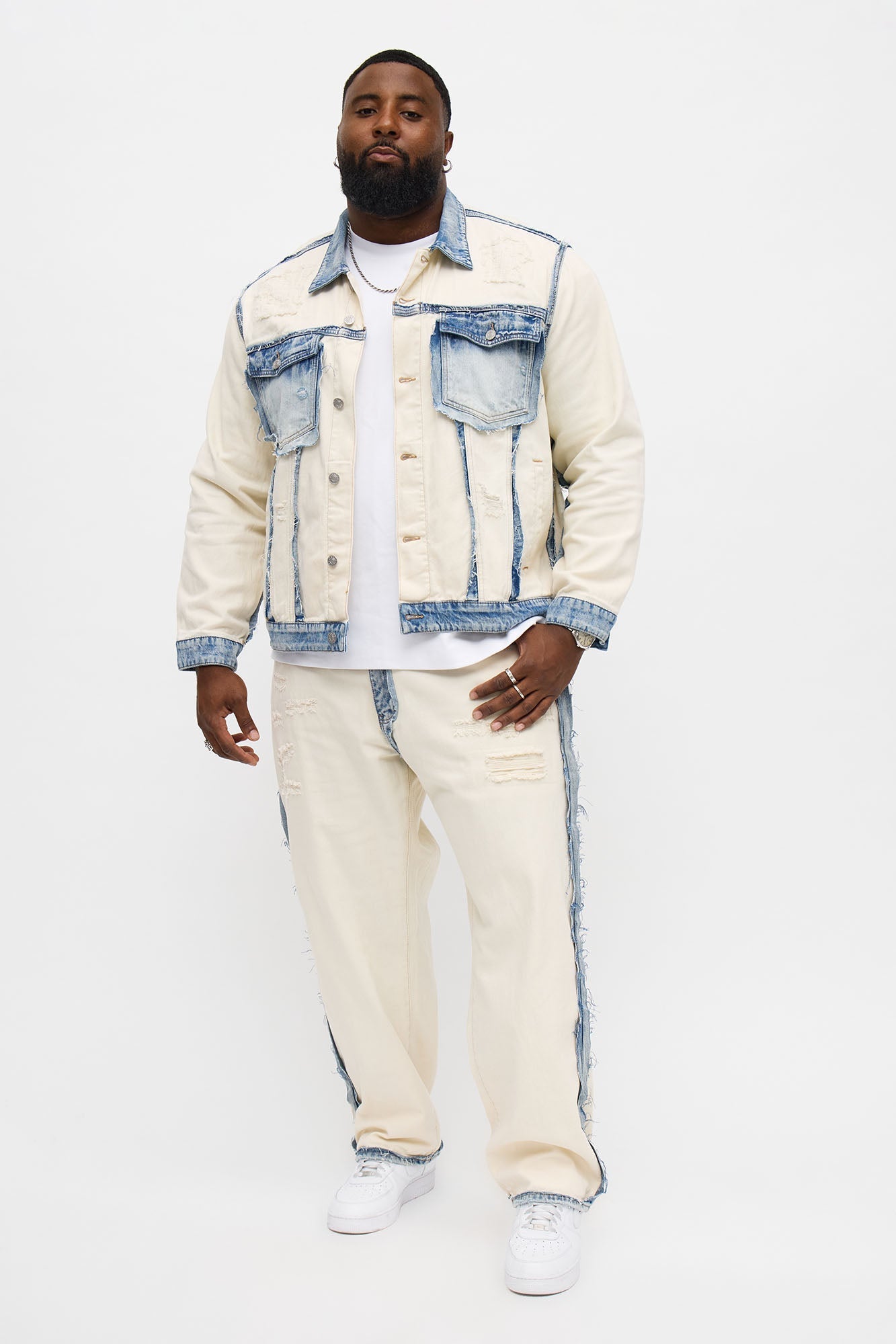Relaxed Straight Benji Frayed Jean - Off White/combo Fashion Nova