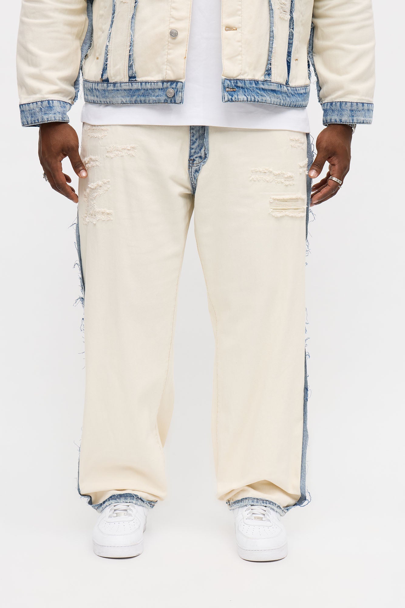 Relaxed Straight Benji Frayed Jean - Off White/combo Fashion Nova