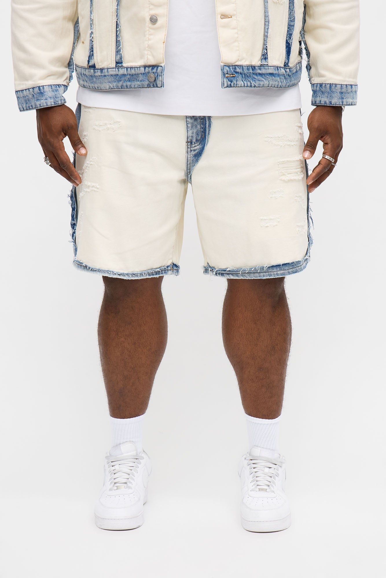 Relaxed Benji Fray Denim Short - Off White/combo Fashion Nova