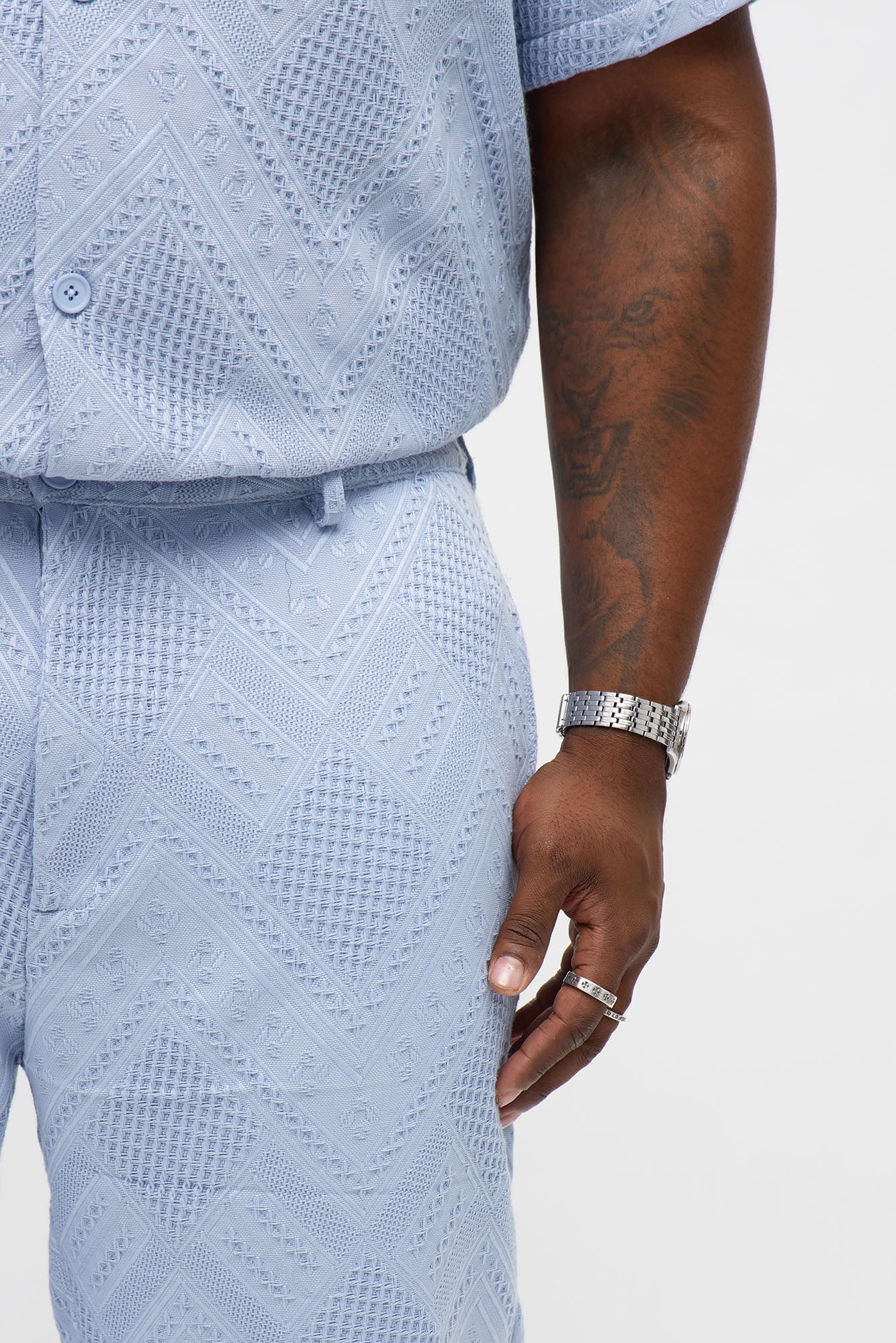 Straight Twist Weave Textured Pant - Light Blue Fashion Nova