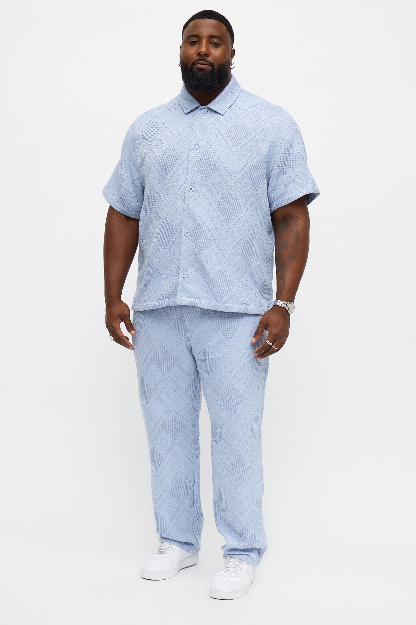 Straight Twist Weave Textured Pant - Light Blue Fashion Nova
