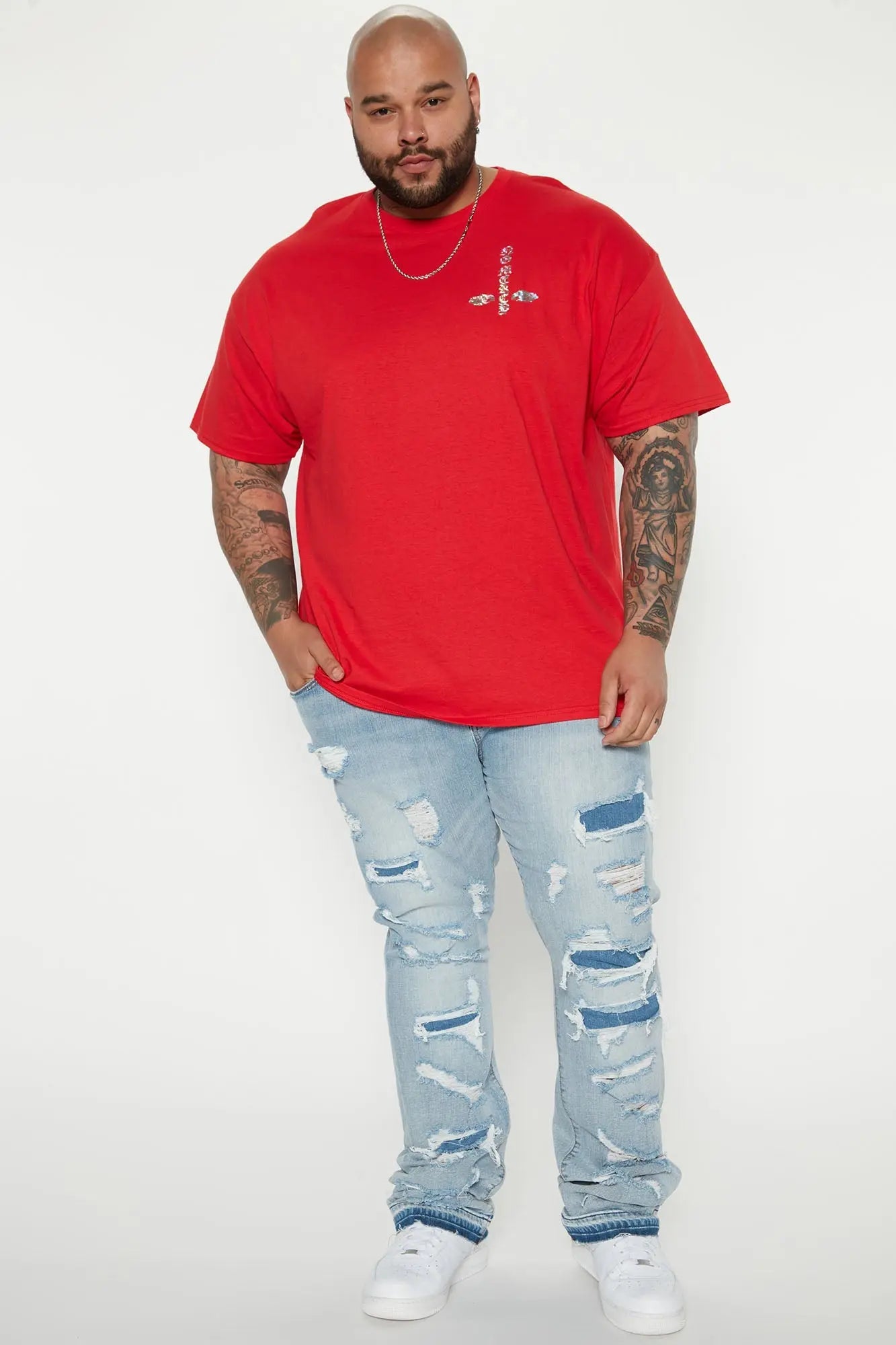 Through It Ripped Skinny Flared Jeans - Vintage Blue Wash Fashion Nova