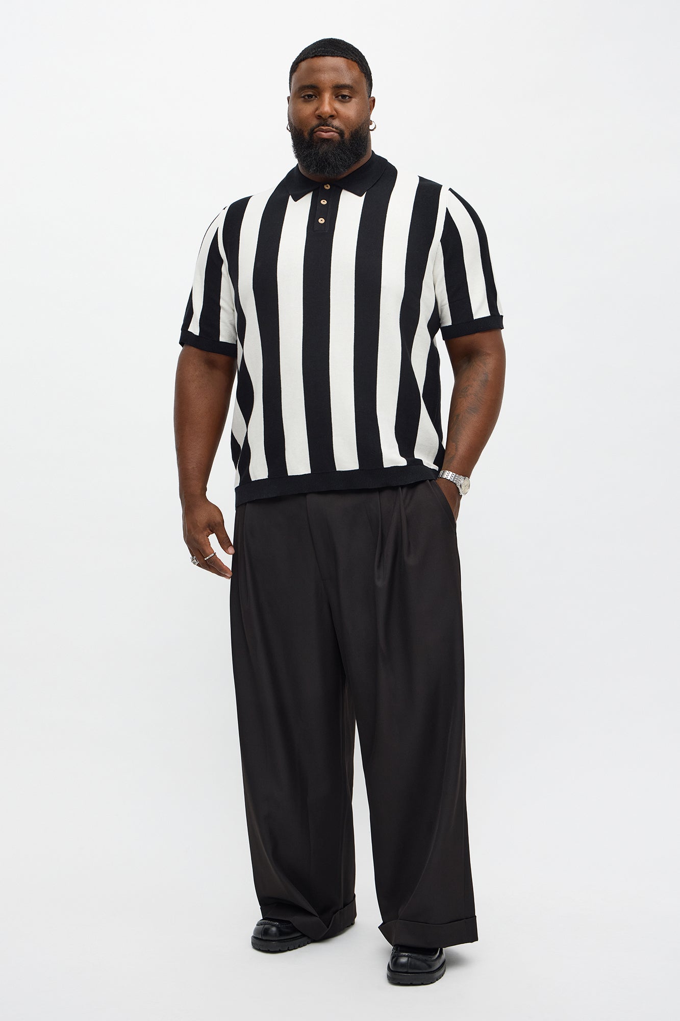Old Sport Striped Short Sleeve Polo - Black/combo Fashion Nova