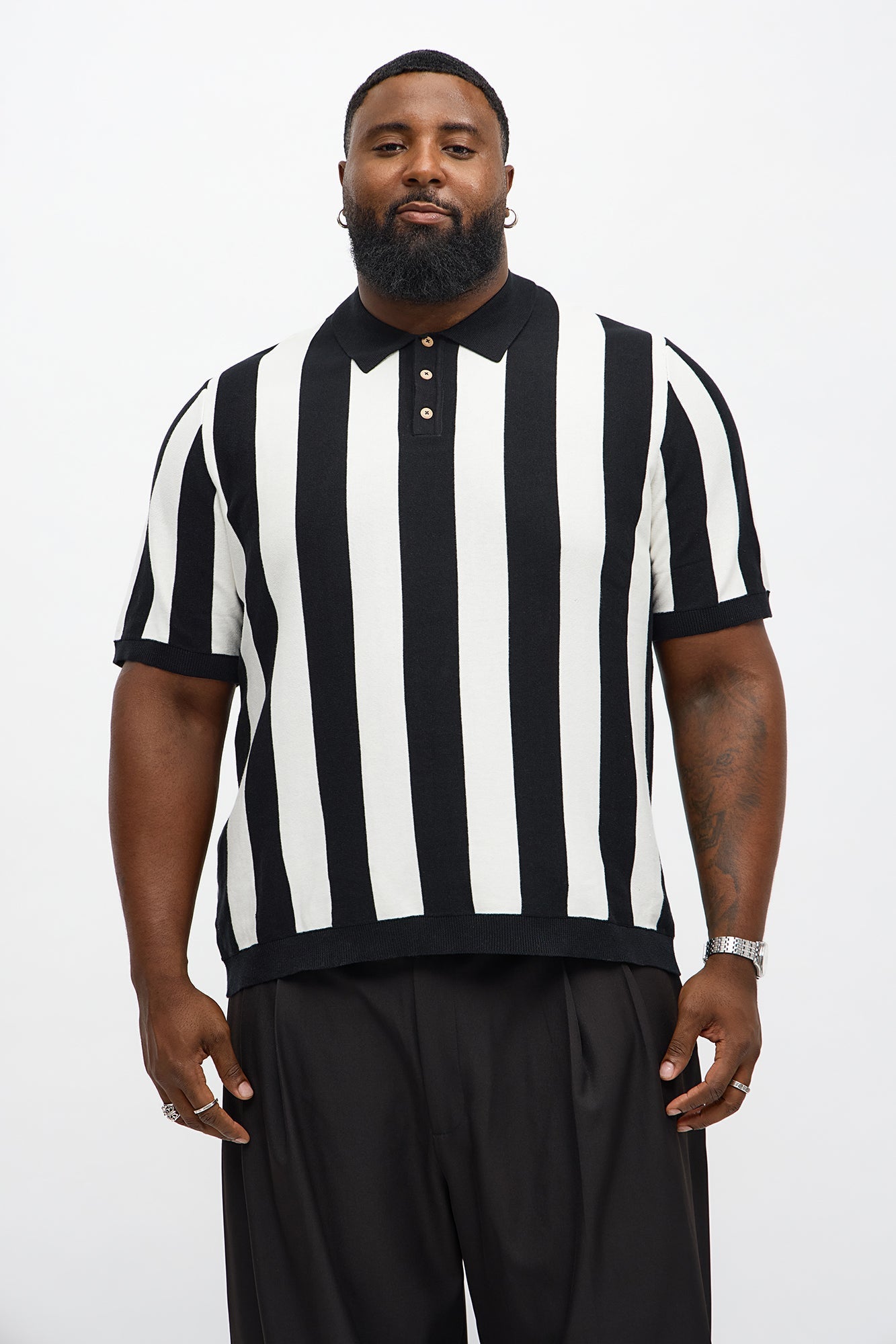 Old Sport Striped Short Sleeve Polo - Black/combo Fashion Nova