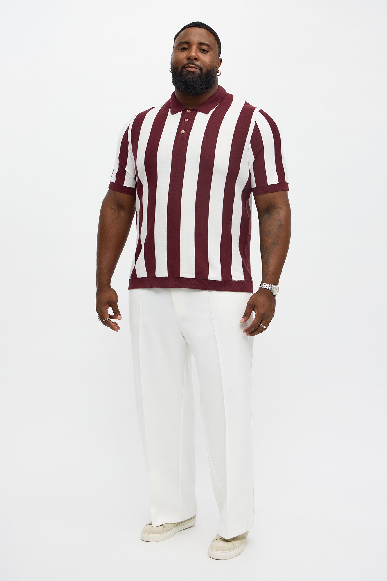 Old Sport Striped Short Sleeve Polo - Burgundy/combo Fashion Nova