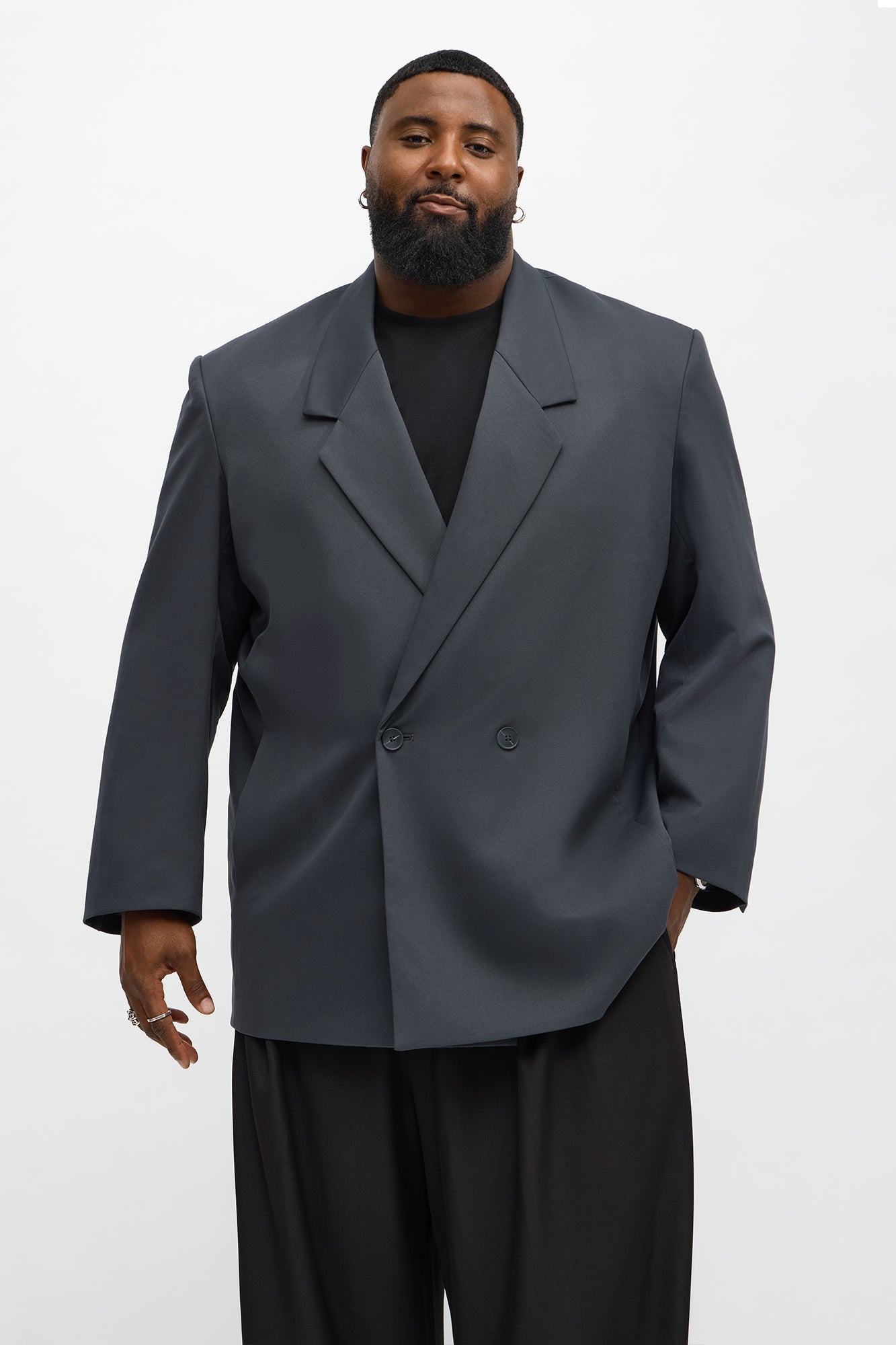 Oversized Quiet Authority Double Breasted Blazer - Charcoal Fashion Nova