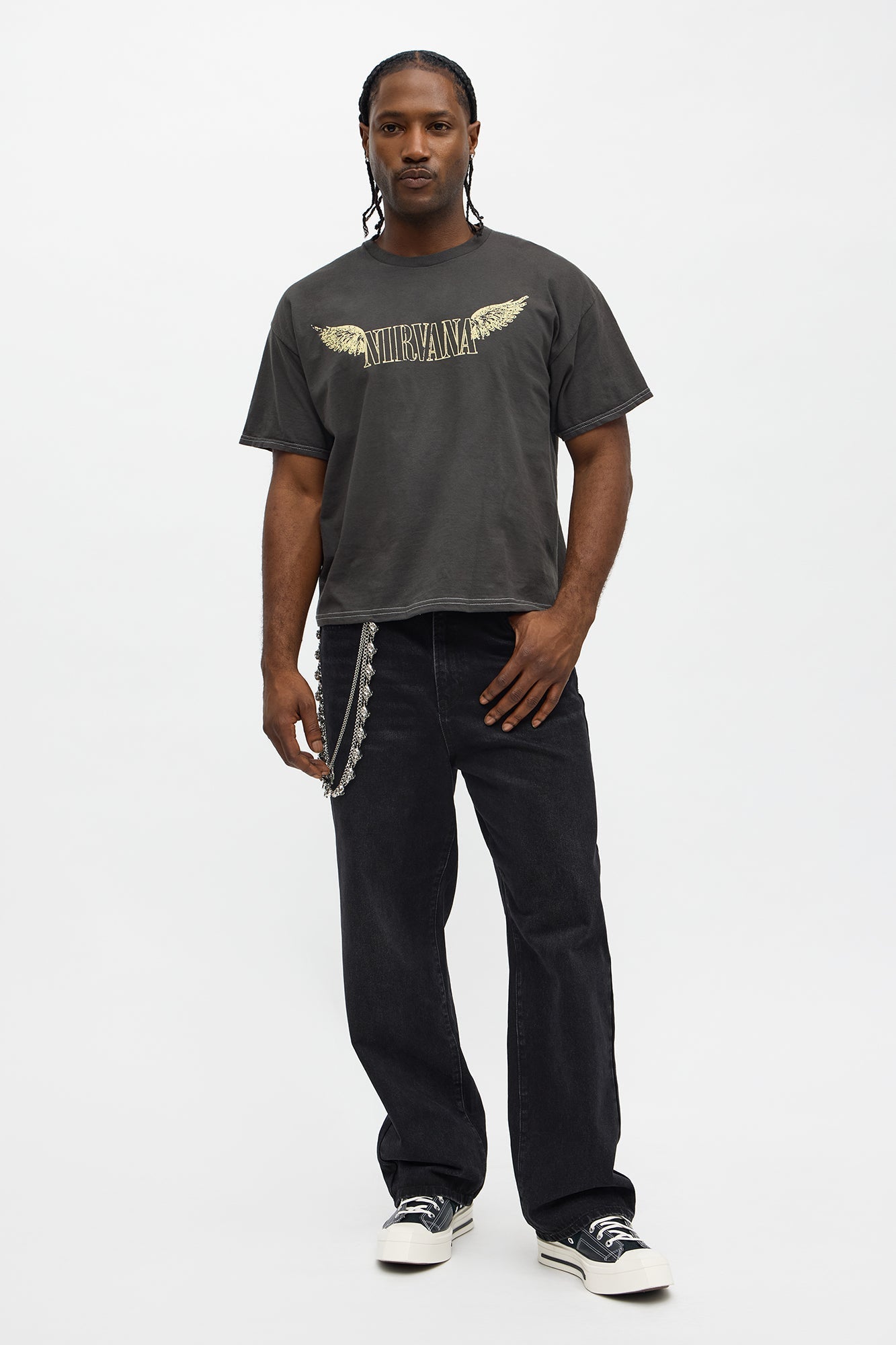 Nirvana Angel Utopia Boxy Short Sleeve Tee - Black Fashion Nova