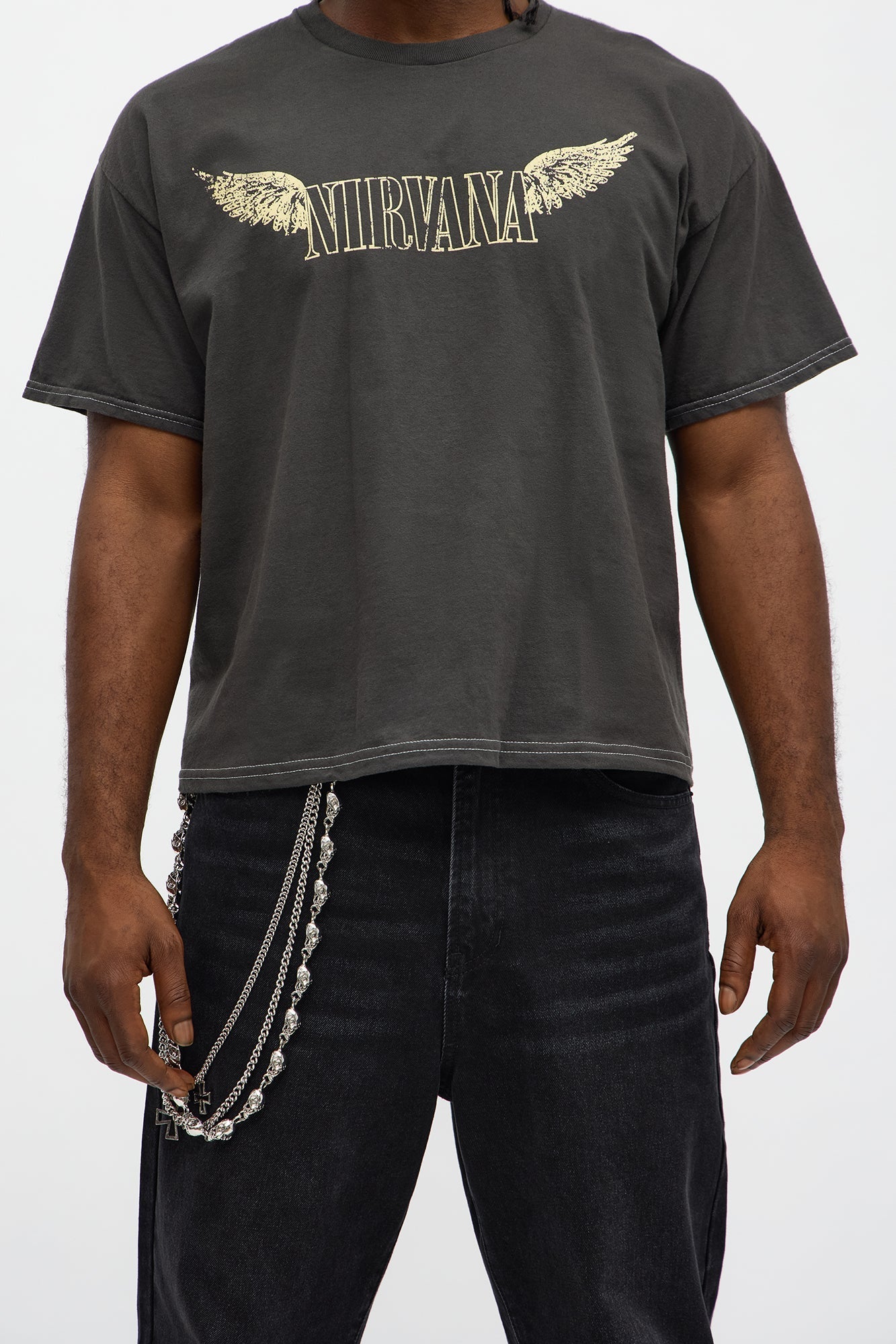 Nirvana Angel Utopia Boxy Short Sleeve Tee - Black Fashion Nova