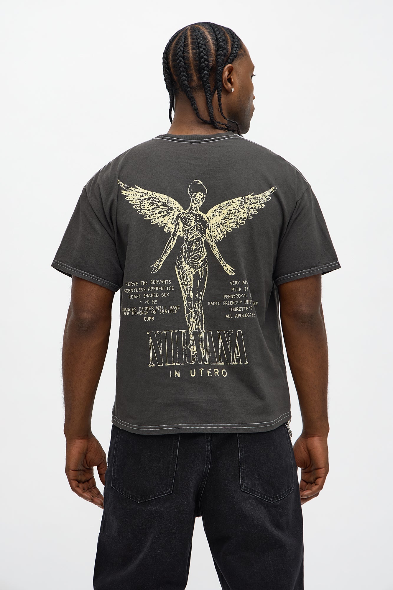 Nirvana Angel Utopia Boxy Short Sleeve Tee - Black Fashion Nova