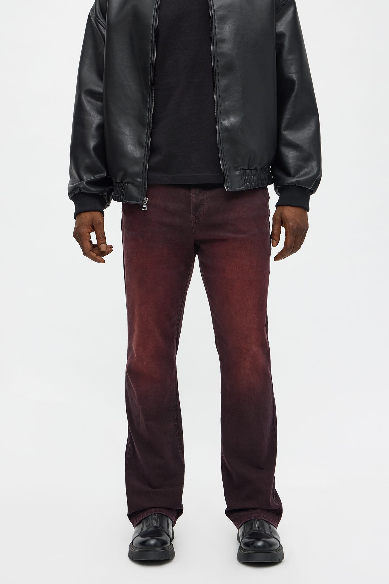 Stacked Slim Flare I'm That Ombre Jean - Burgundy Fashion Nova