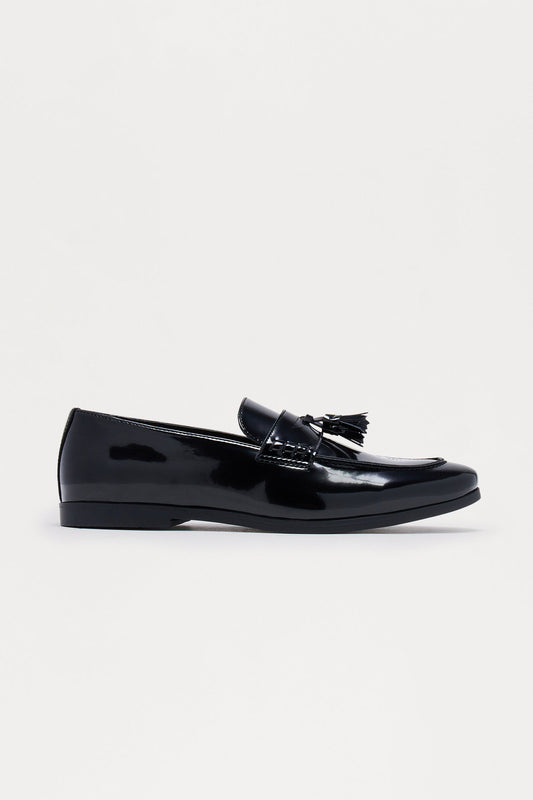 Dress Patent Leather Flat Tassel Loafer - Black Fashion Nova
