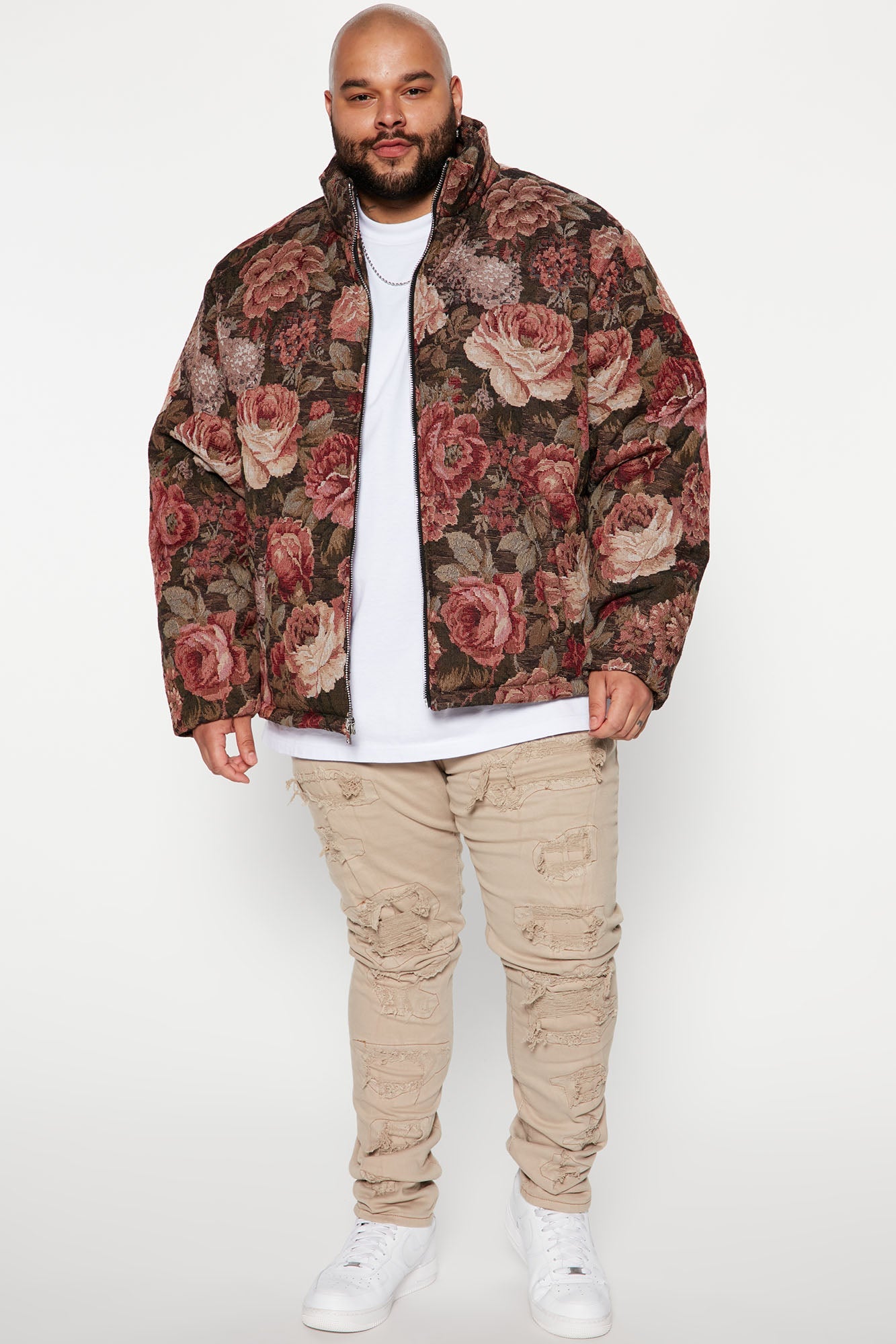 All Around Tapestry Puffer Jacket - Black/combo Fashion Nova