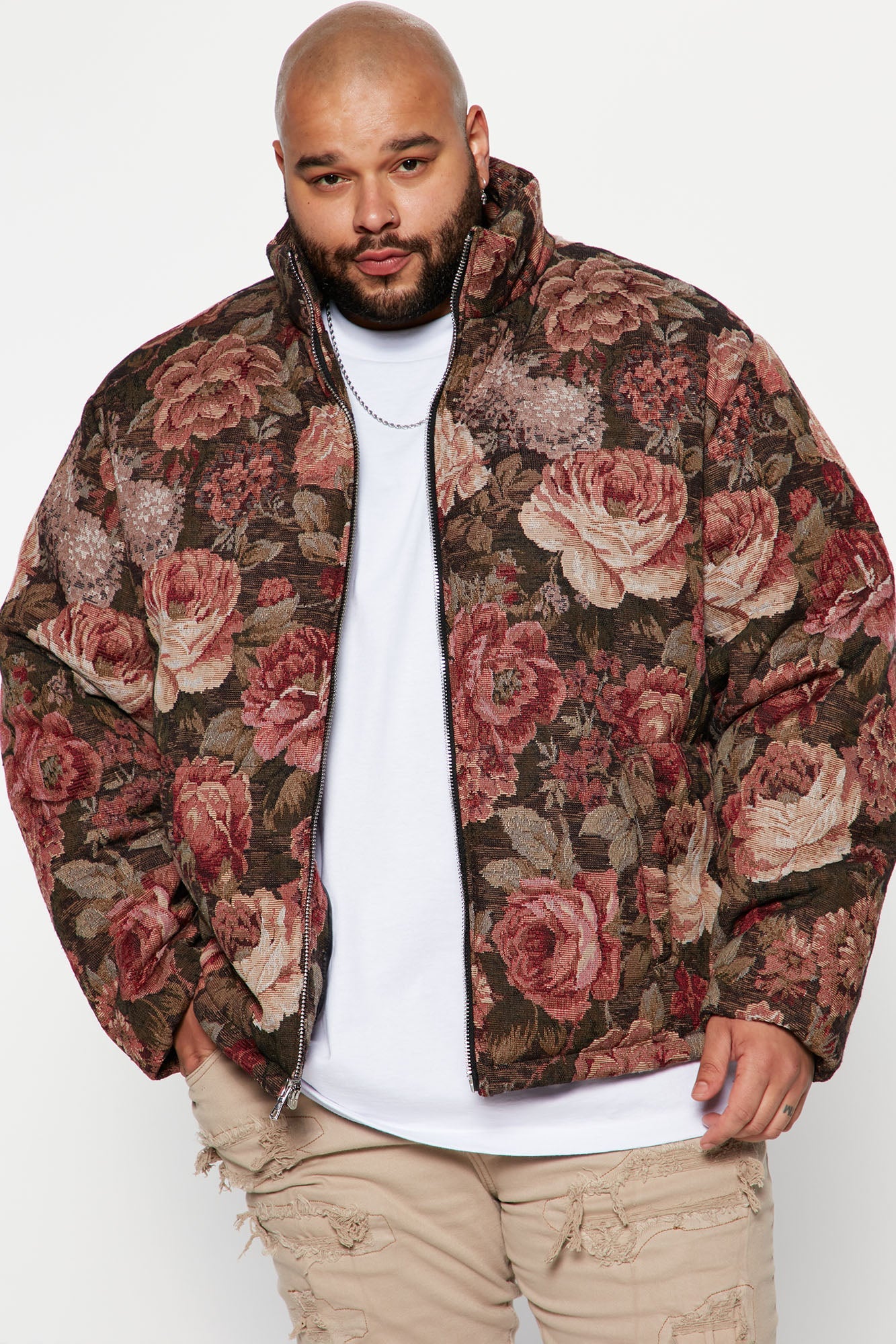All Around Tapestry Puffer Jacket - Black/combo Fashion Nova