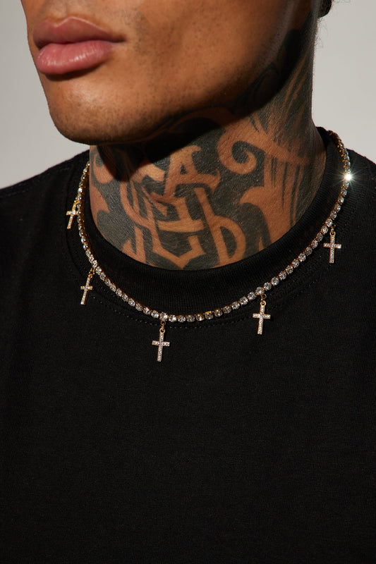 Be Crossed Iced Tennis Chain Necklace - Gold Fashion Nova