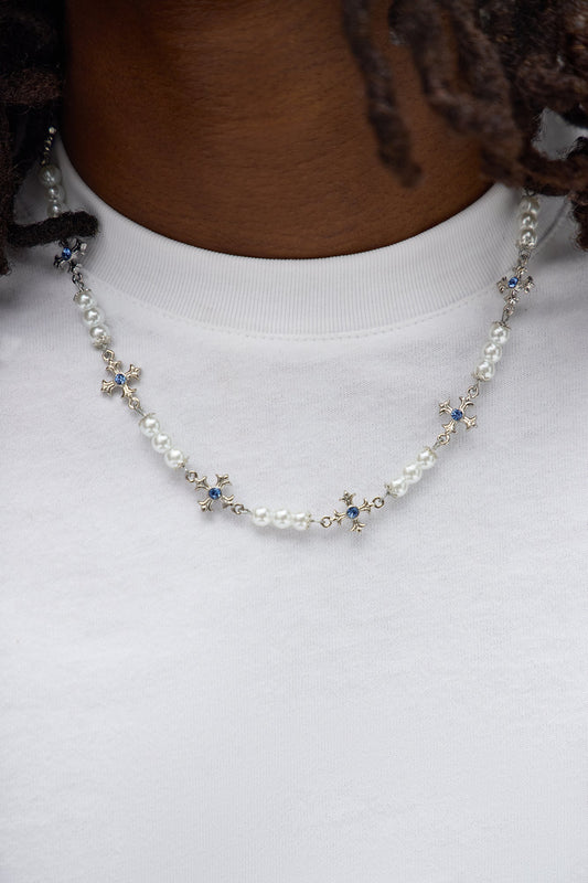 Staggered Cross Pearl Necklace - Pearl Fashion Nova