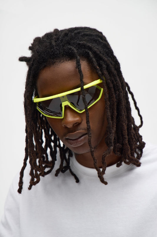Sporty Shield Frame Colored Lens Sunglasses - Yellow Fashion Nova