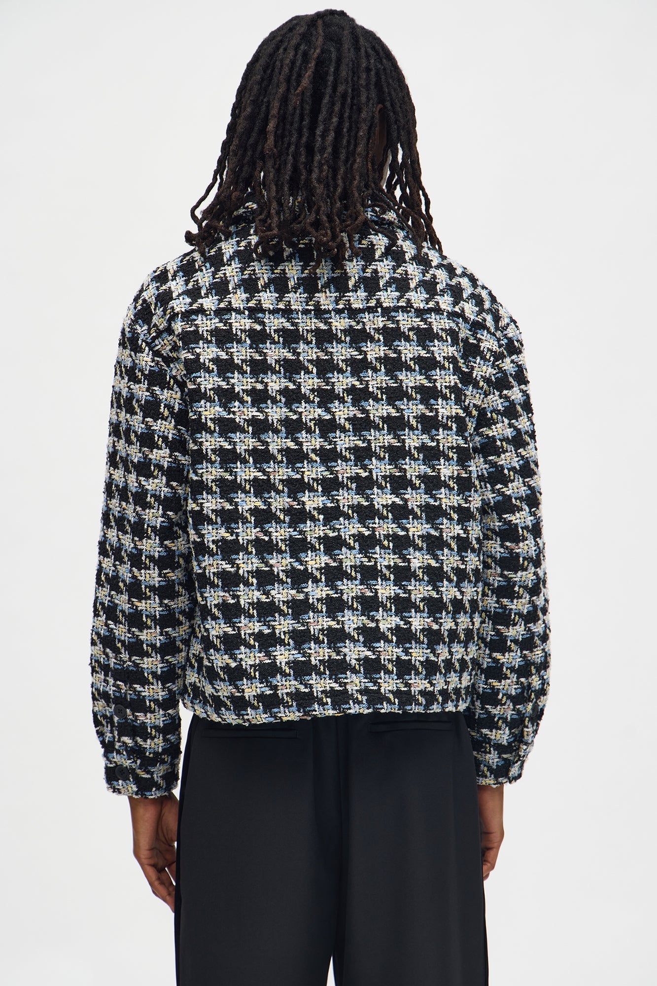 Cropped Textured Boucle Houndstooth Shacket - Black Fashion Nova