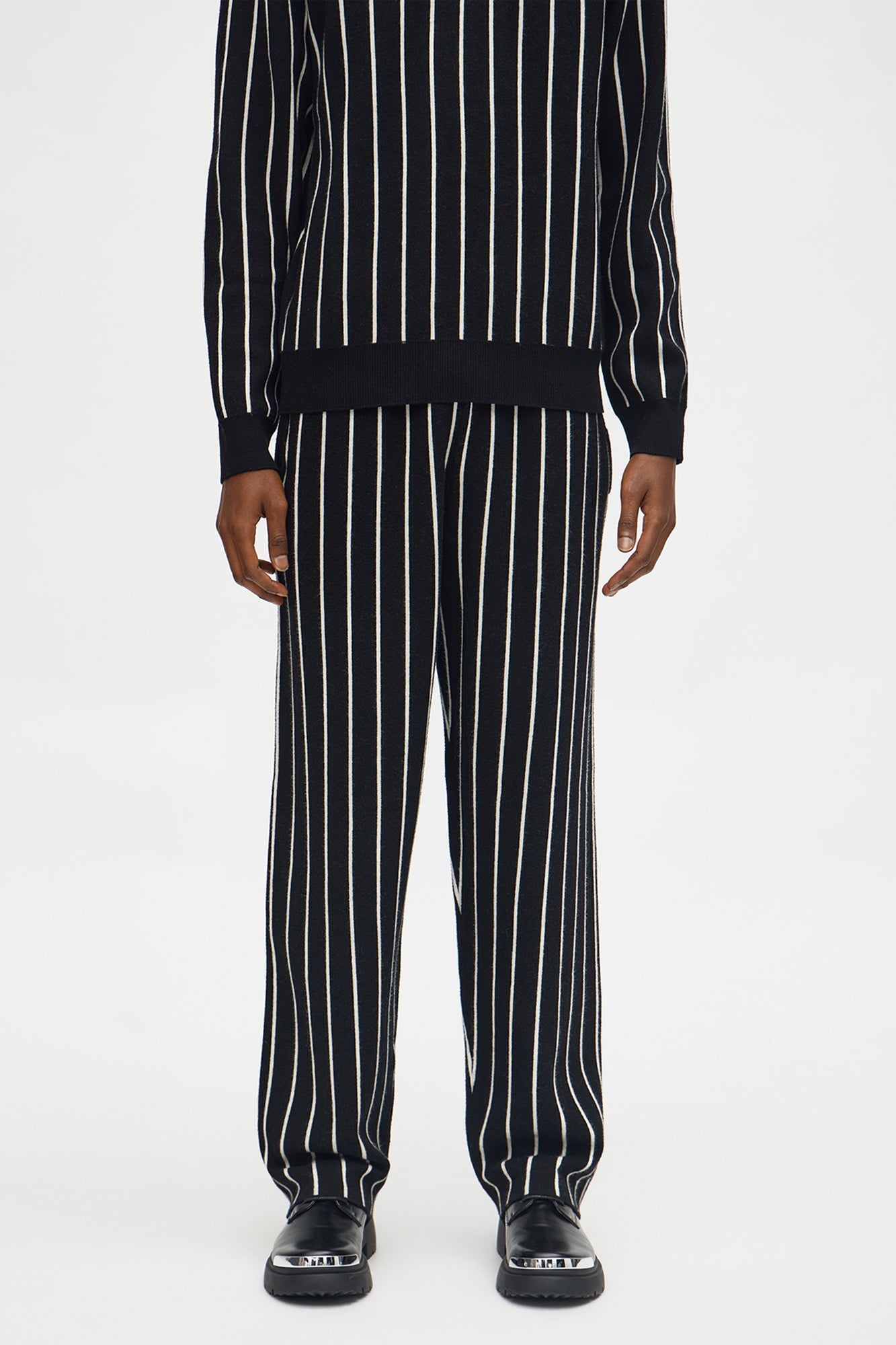 Straight Pinstripe Posh Sweater Knit Pant - Black/combo Fashion Nova