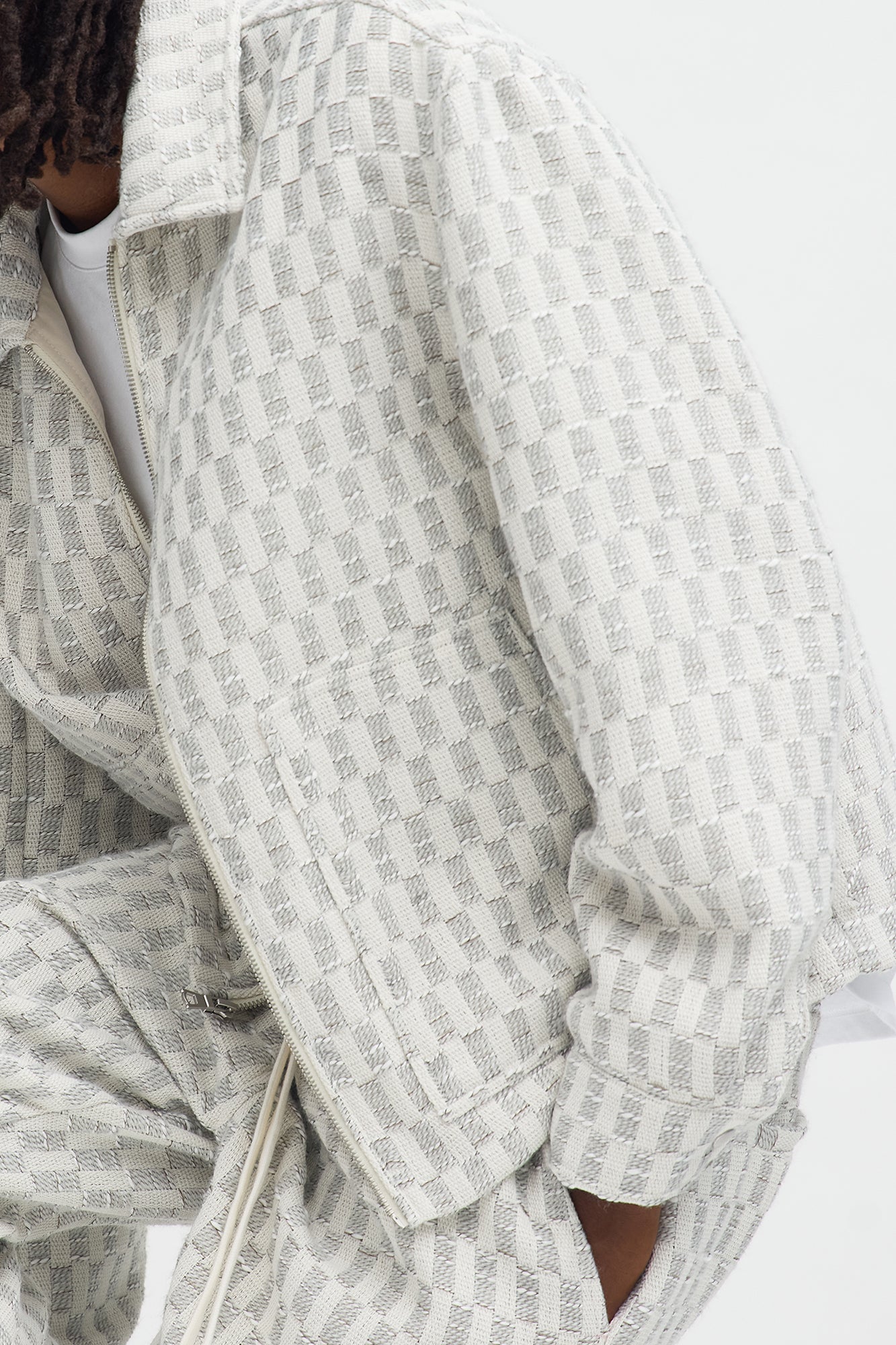 Relaxed Cropped Checker Work Jacket - Cream Fashion Nova
