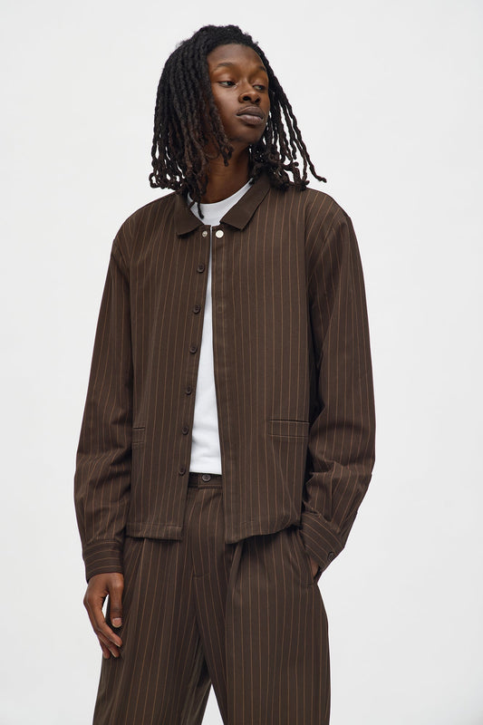 Straight Striped Elevated Shirt Jacket - Brown Fashion Nova