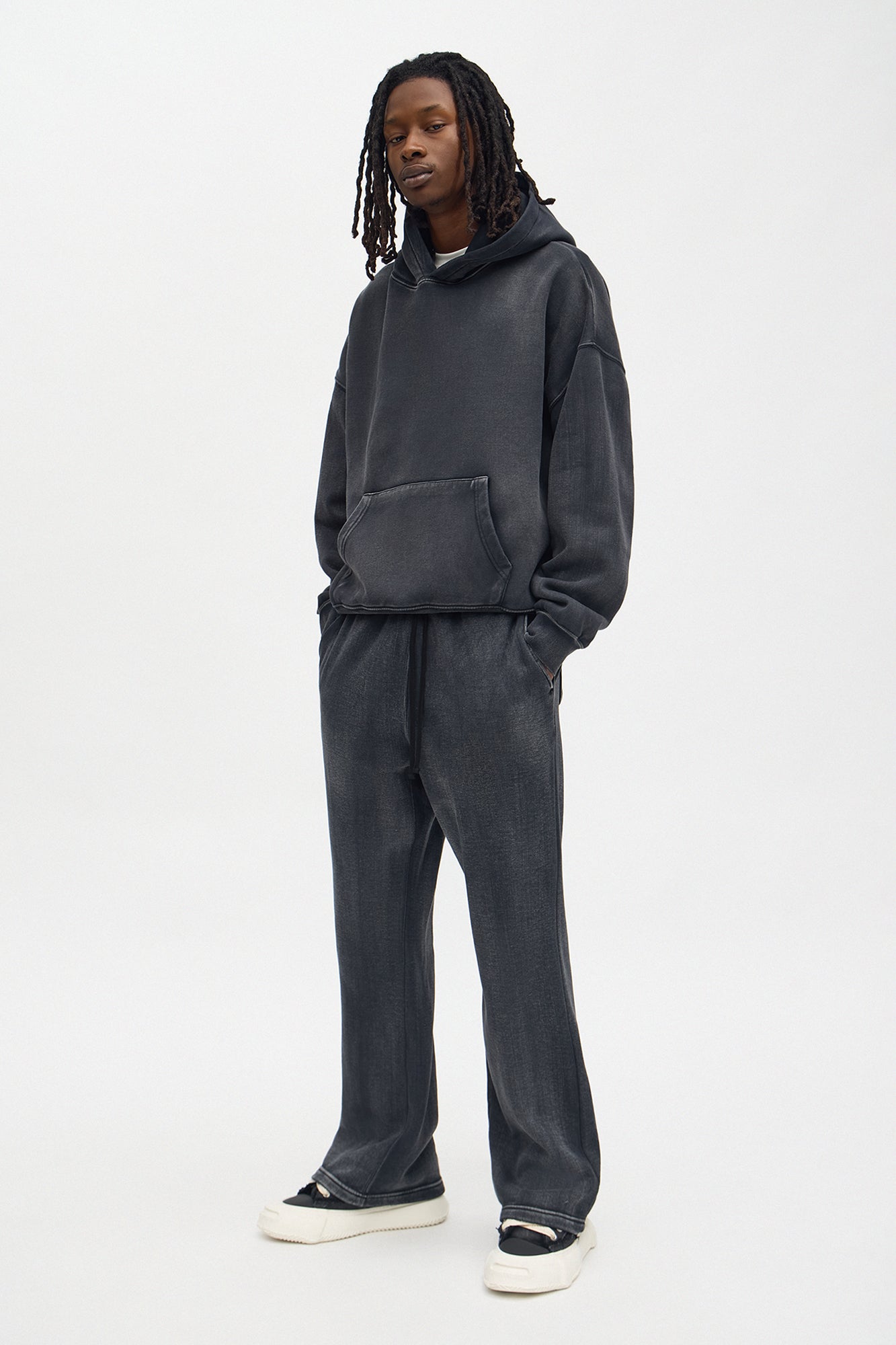 Acid Wash Heavyweight Slim Flare Sweatpants - Black Fashion Nova