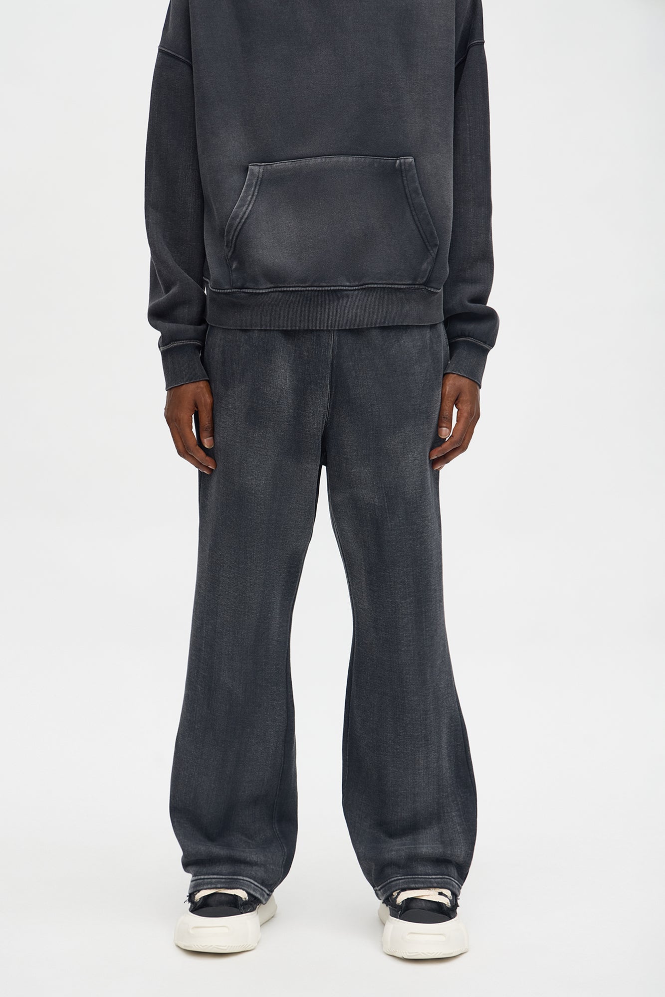 Acid Wash Heavyweight Slim Flare Sweatpants - Black Fashion Nova