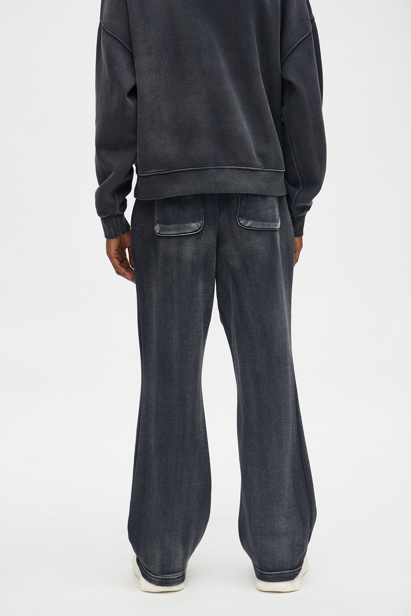 Acid Wash Heavyweight Slim Flare Sweatpants - Black Fashion Nova